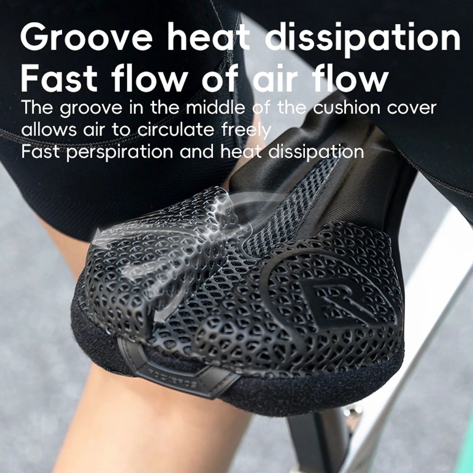 ROCKBROS 3D printed bicycle seat covers feature a black elastomer honeycomb structure design, showcasing a lightweight and technologically advanced look.