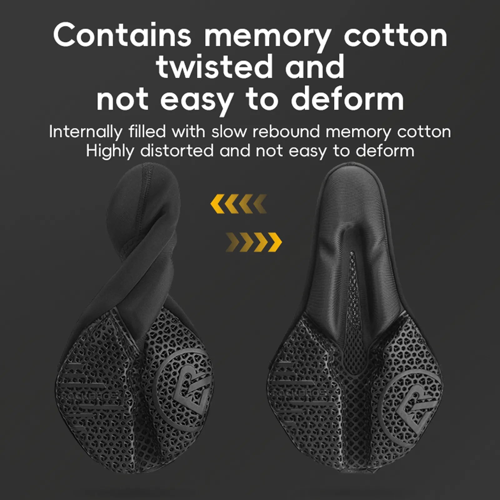 ROCKBROS 3D printed bicycle seat covers feature a black elastomer honeycomb structure design, showcasing a lightweight and technologically advanced look.