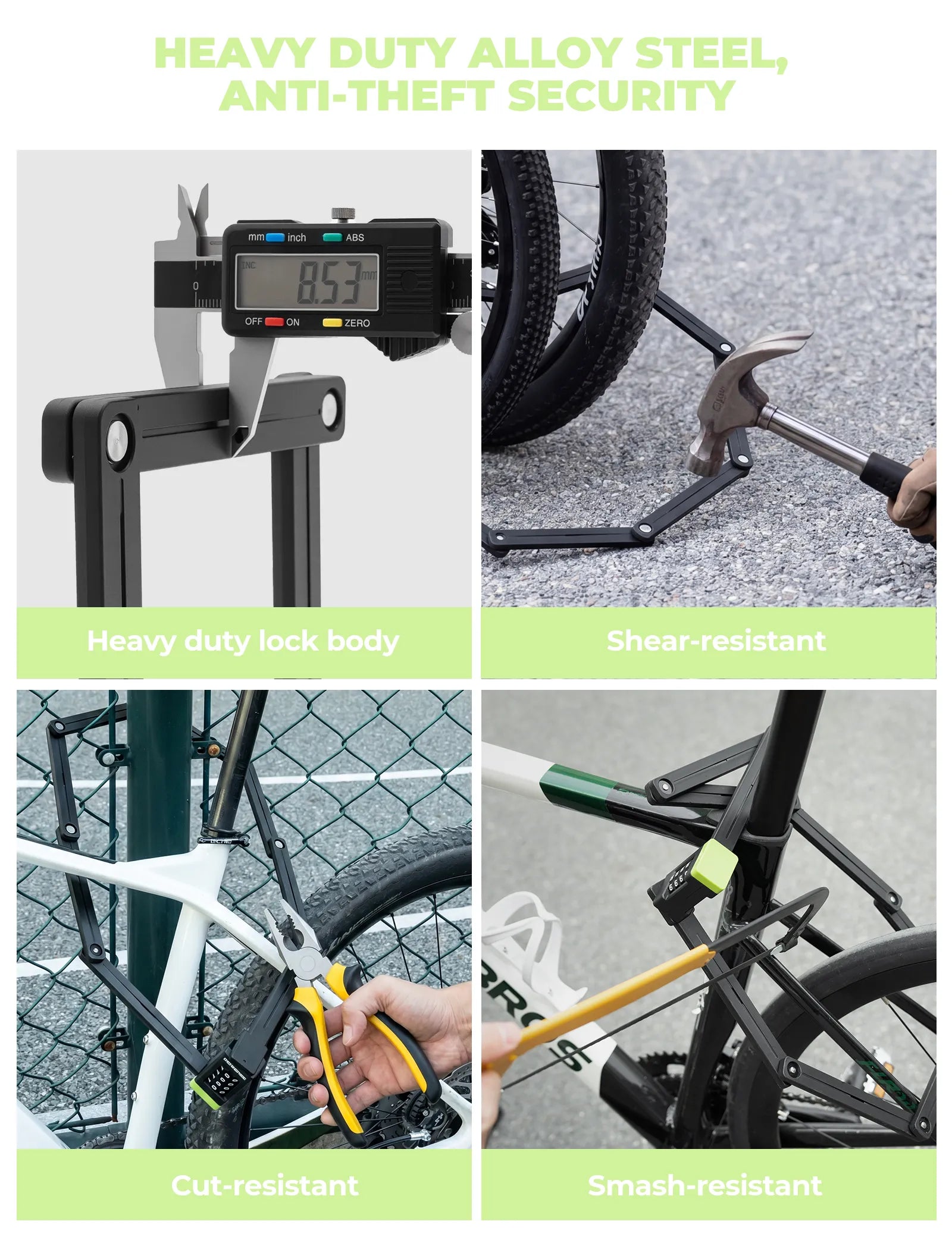 rockbros 4-digit combination folding bike lock for high security.