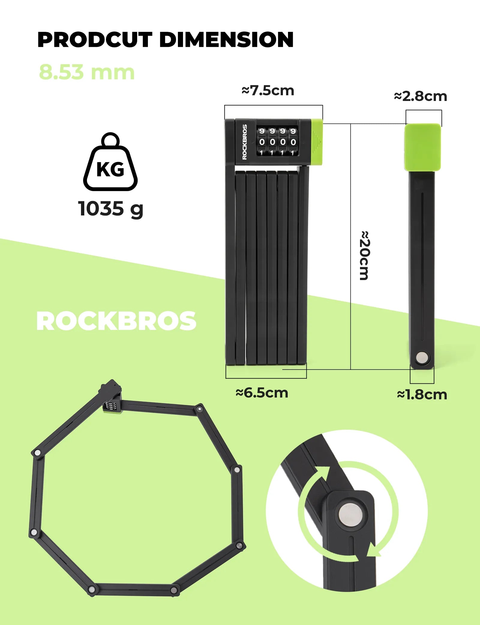 rockbros 4-digit combination folding bike lock for high security.