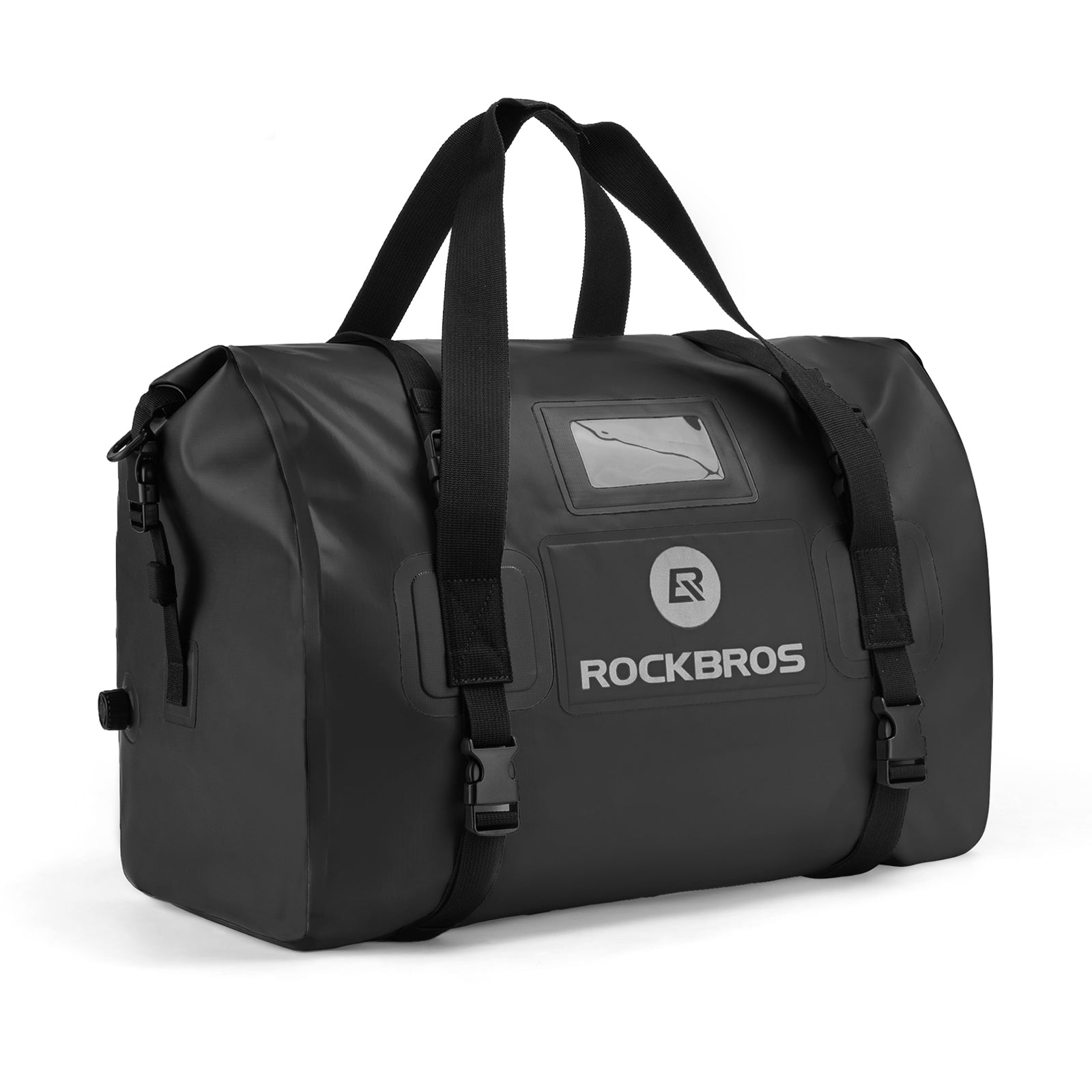 ROCKBROS 40L waterproof motorcycle rear tail bag mounted on a motorcycle tail rack
