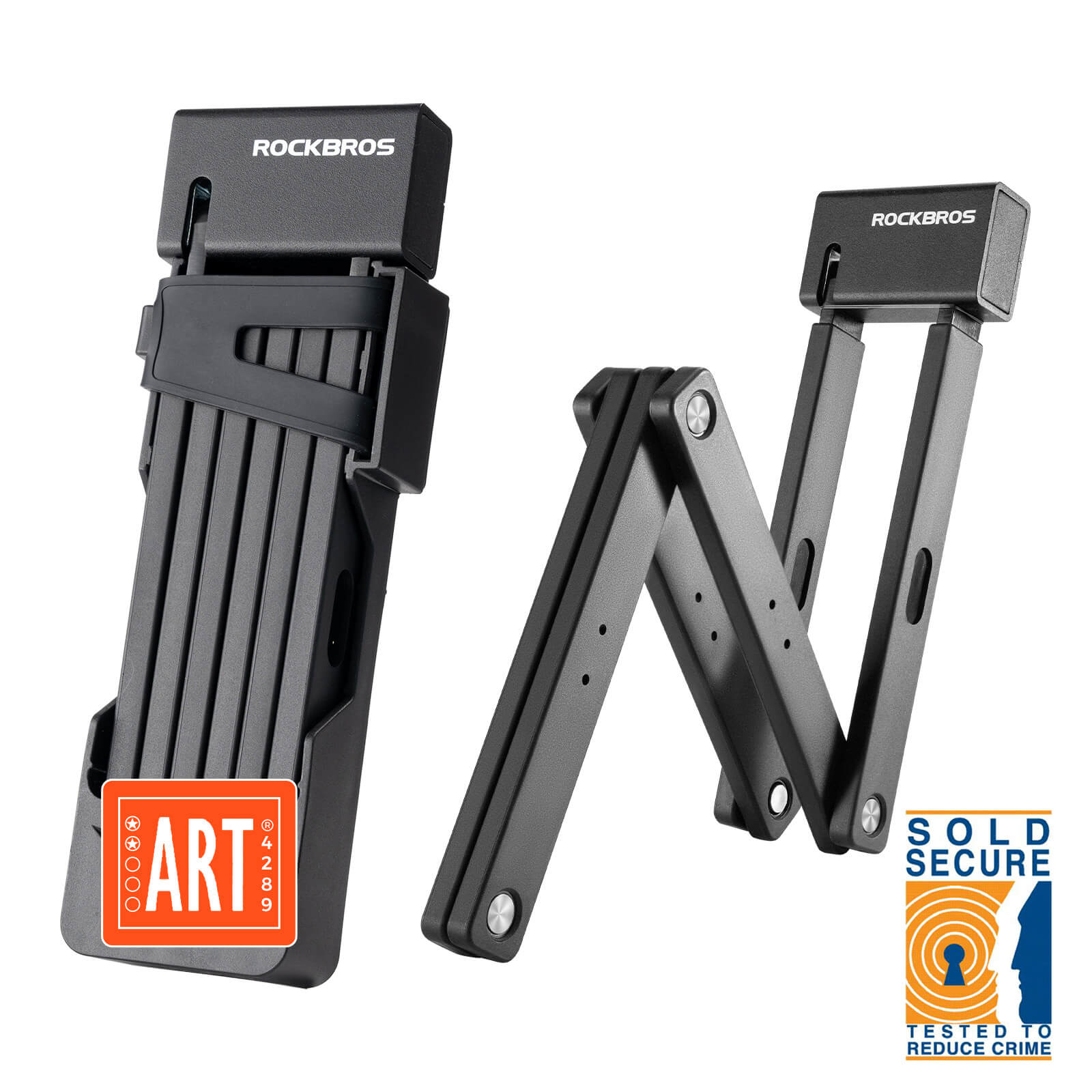 ROCKBROS 6-section foldable bike lock ART 3 certified for urban cycling.