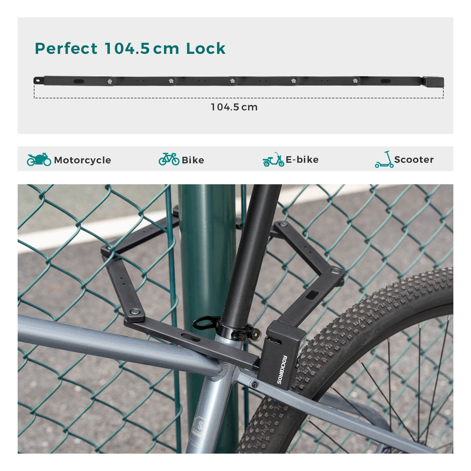 ROCKBROS 6-section foldable bike lock ART 3 certified for urban cycling.