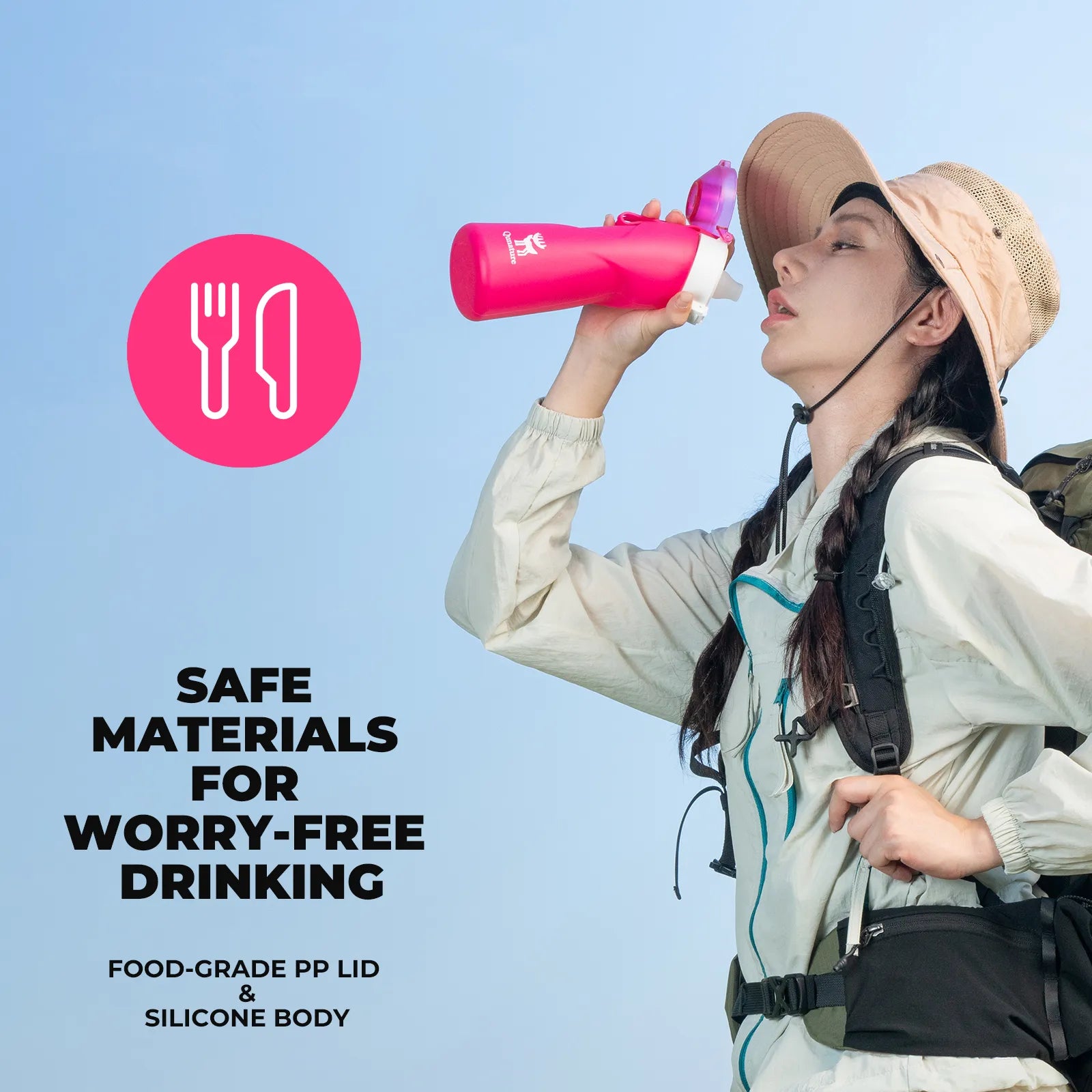 ROCKBROS 700ml BPA-free collapsible silicone water bottle for daily hydration.
#color_pink
