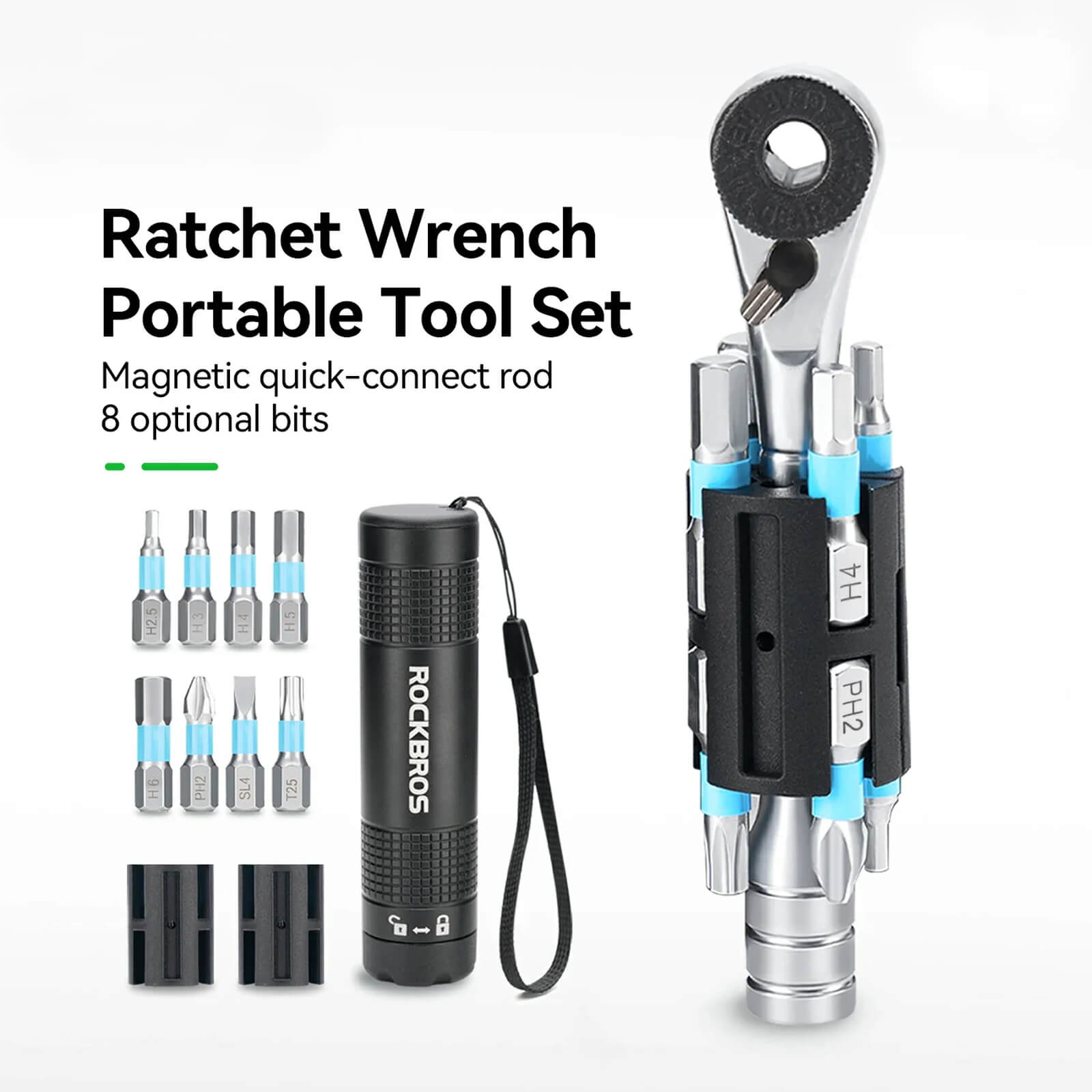 ROCKBROS 72-Tooth Micro Ratchet Handle with S2 Alloy Steel Bits for Bike Repair.