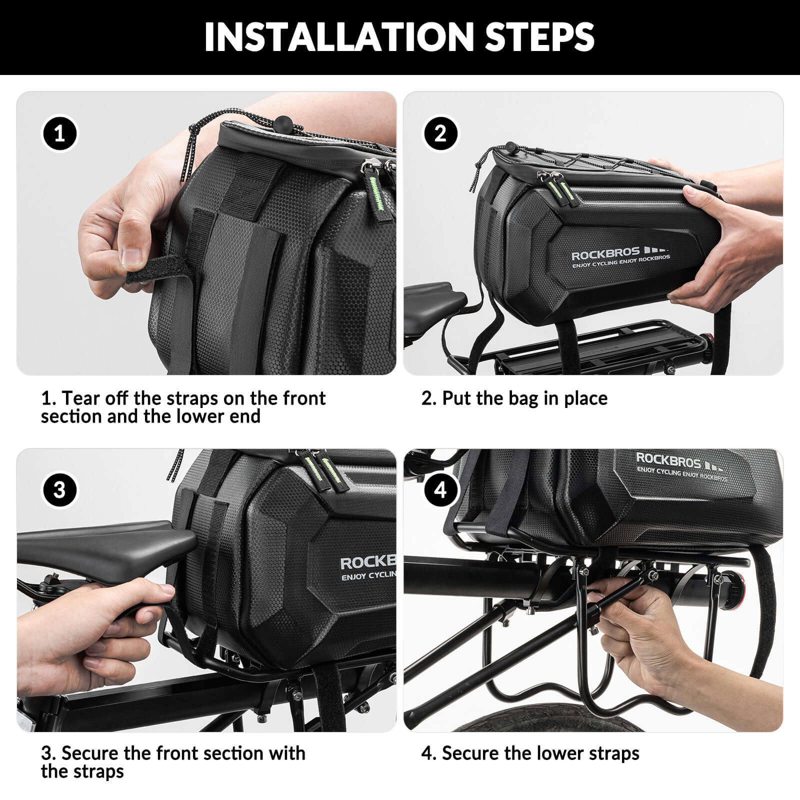 Rockbros 9L waterproof cycling rear rack bag for long distance riding