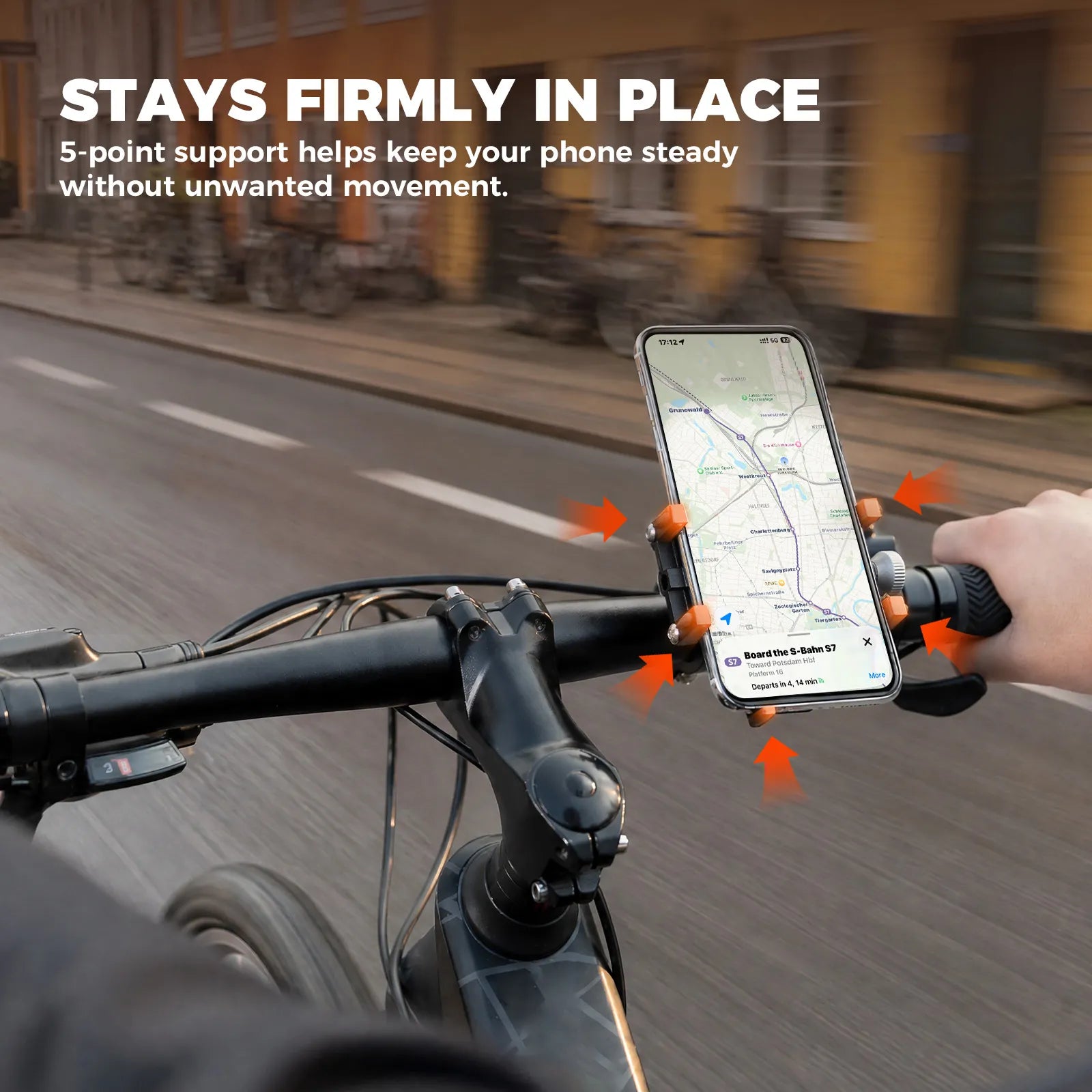 ROCKBROS adjustable aluminum bike handlebar phone holder.
#colour_Orange