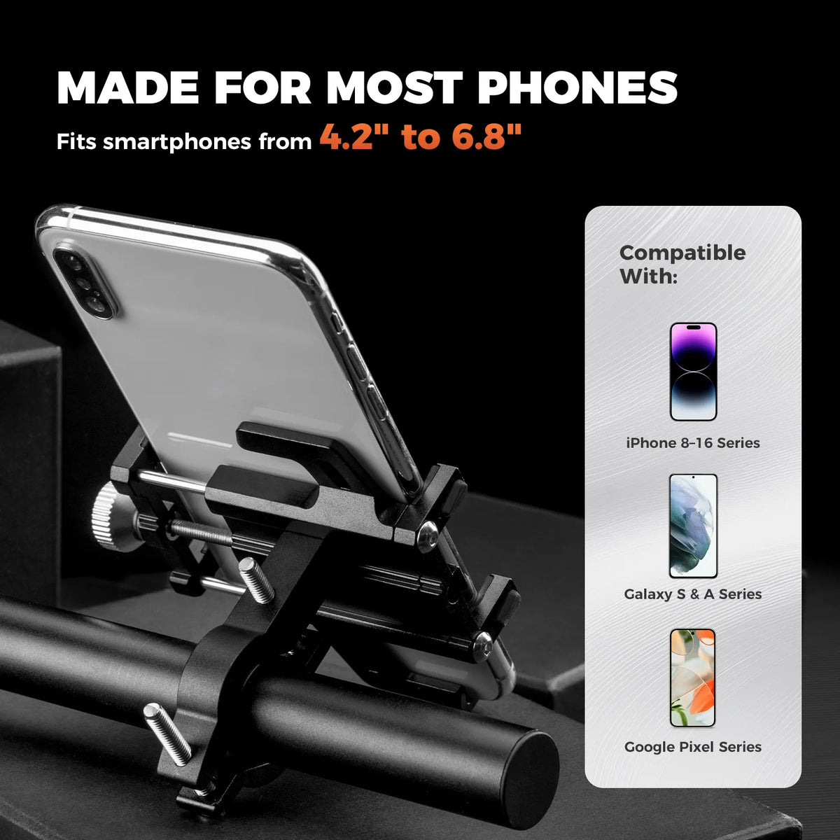 ROCKBROS adjustable aluminum bike handlebar phone holder.
#colour_Orange