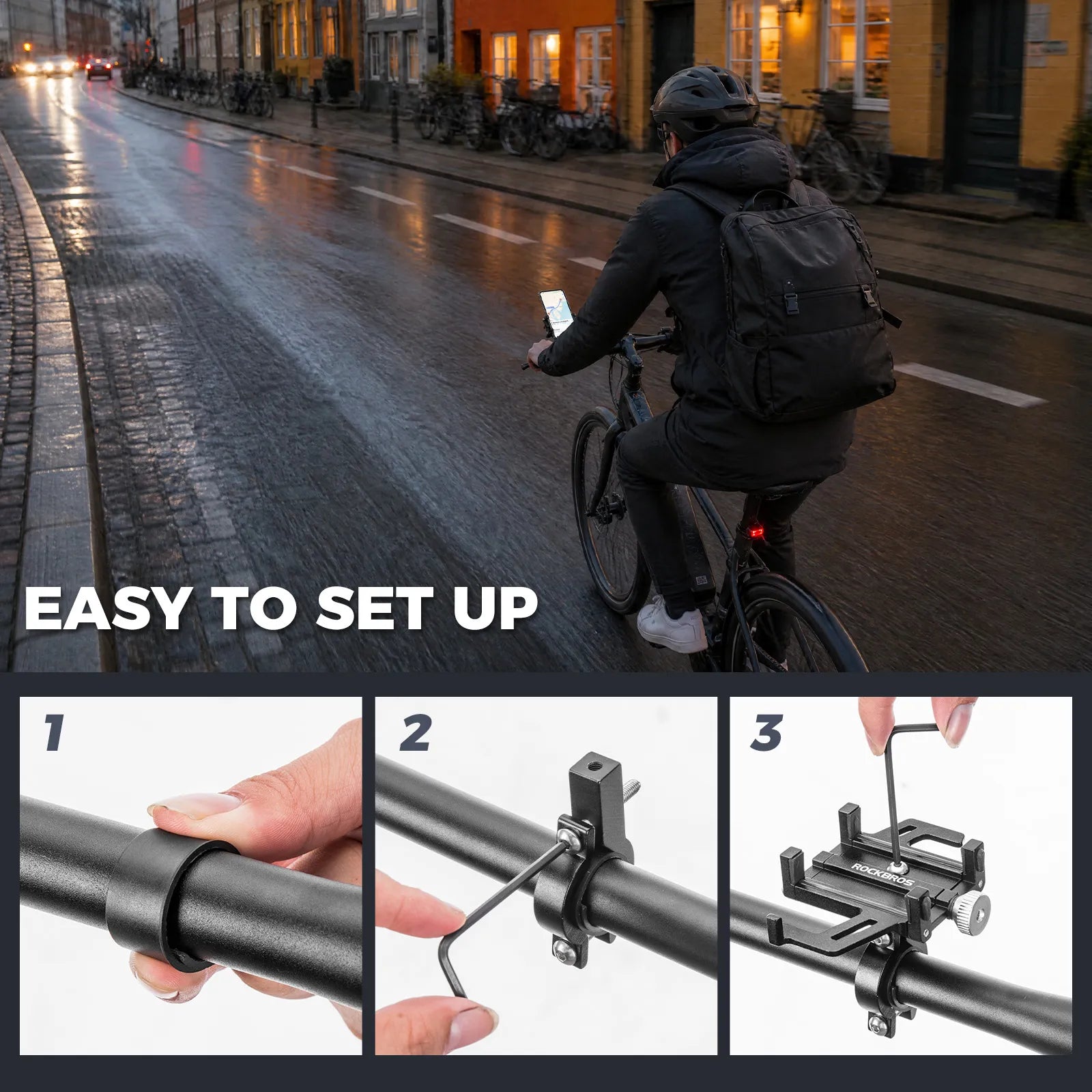 ROCKBROS adjustable aluminum bike handlebar phone holder.
#colour_Red