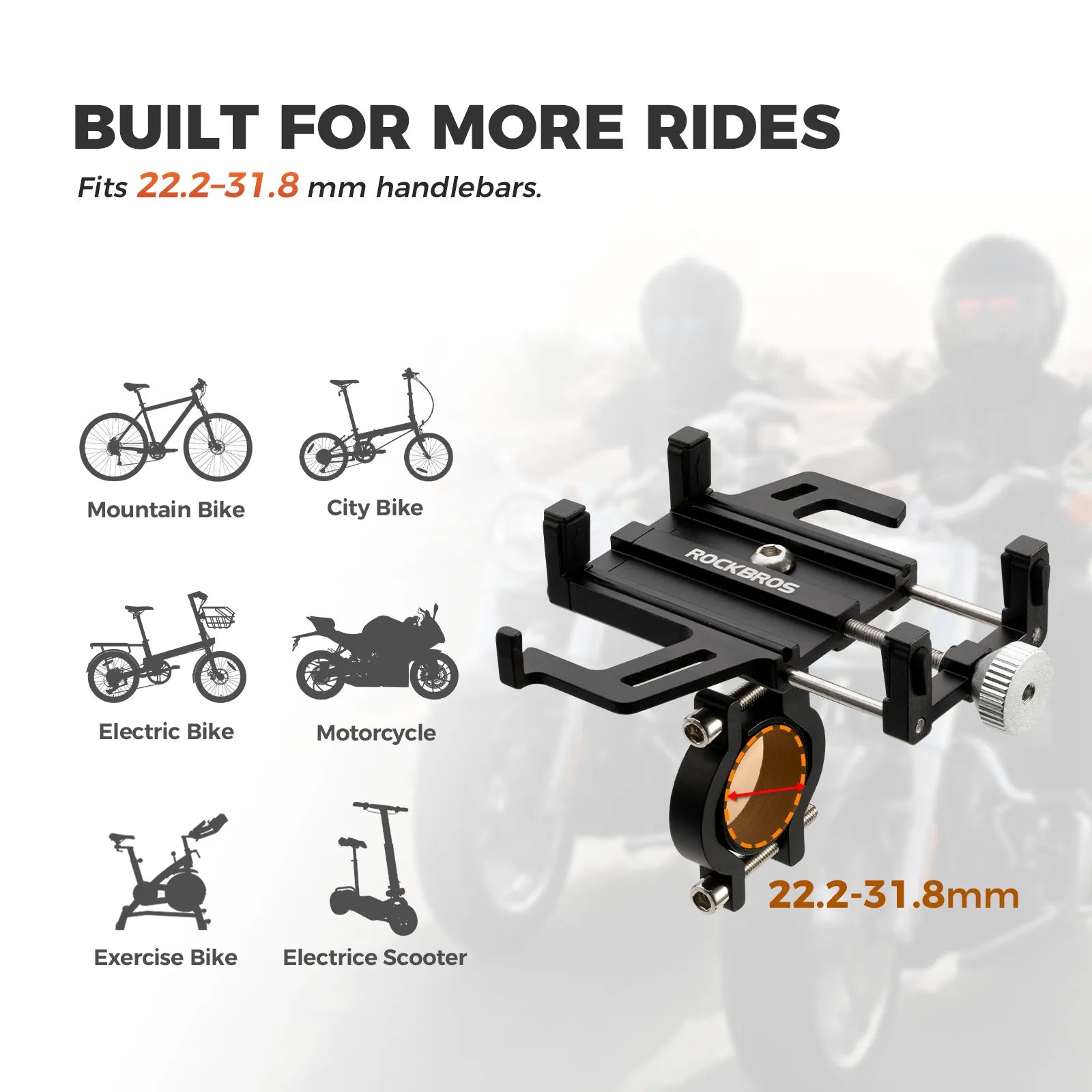 ROCKBROS adjustable aluminum bike handlebar phone holder.
#colour_Red