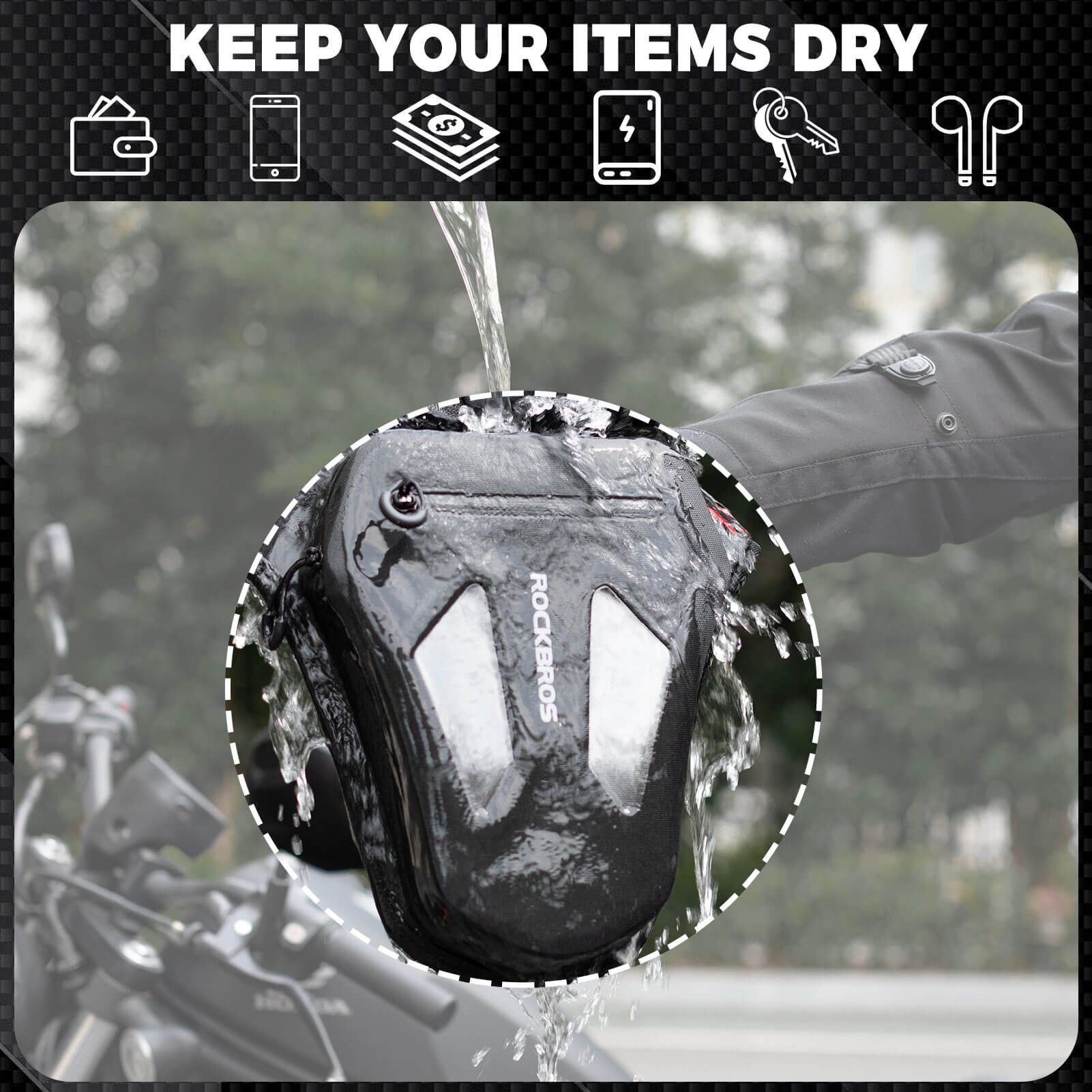 rockbros adjustable motorcycle leg bag for riders.