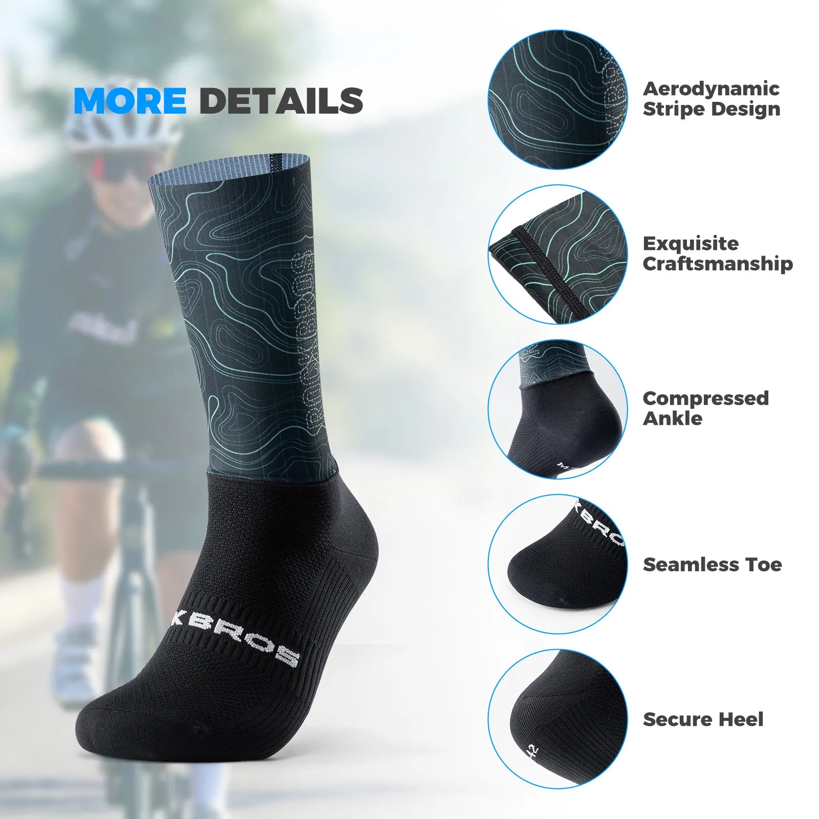 ROCKBROS Aero Compression Cycling Socks with Performance Fit and Aerodynamic Ribbed Texture.
#color_blue