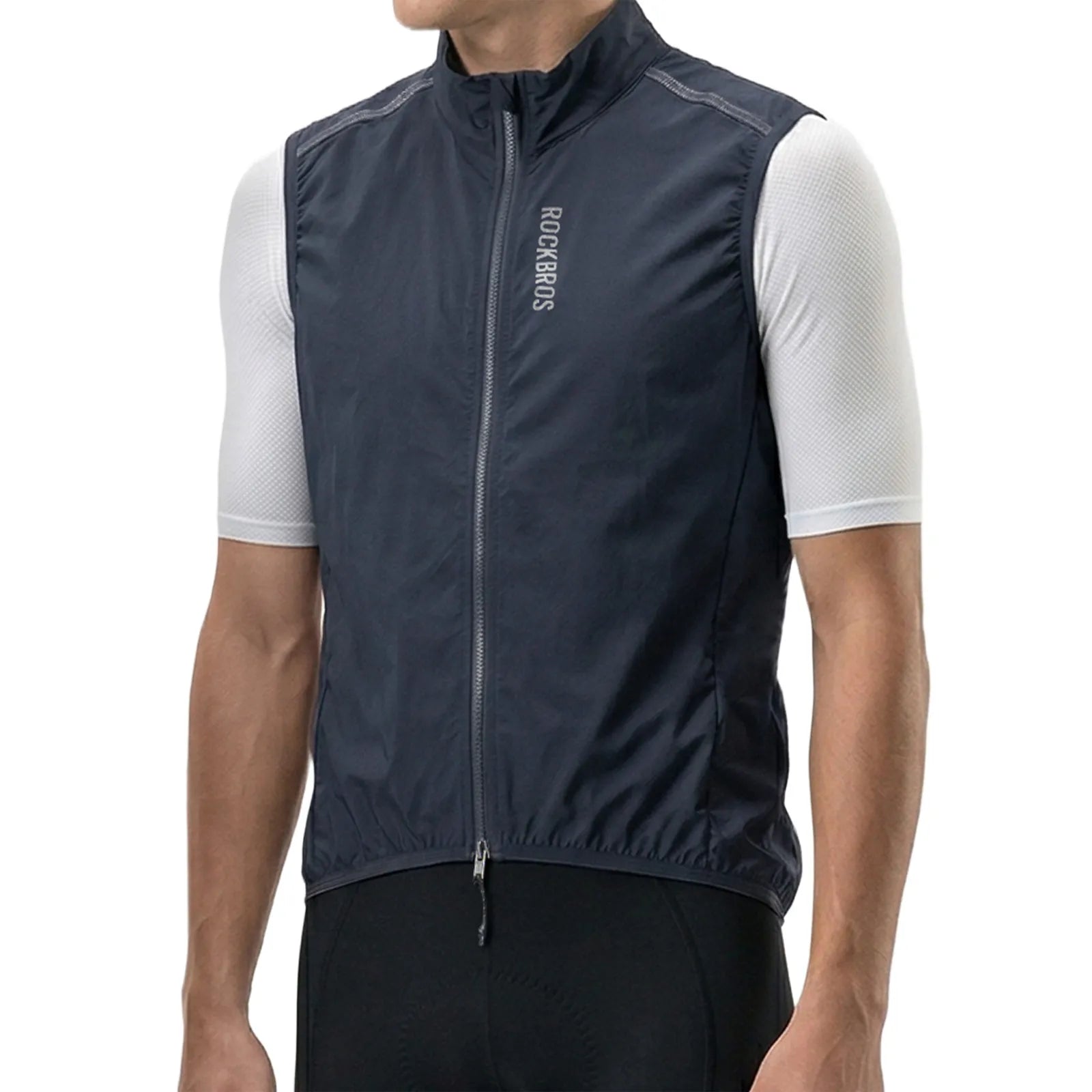 Rockbros AeroLite windproof cycling vest in black, unisex breathable sleeveless bike gilet front view.
#color_blue