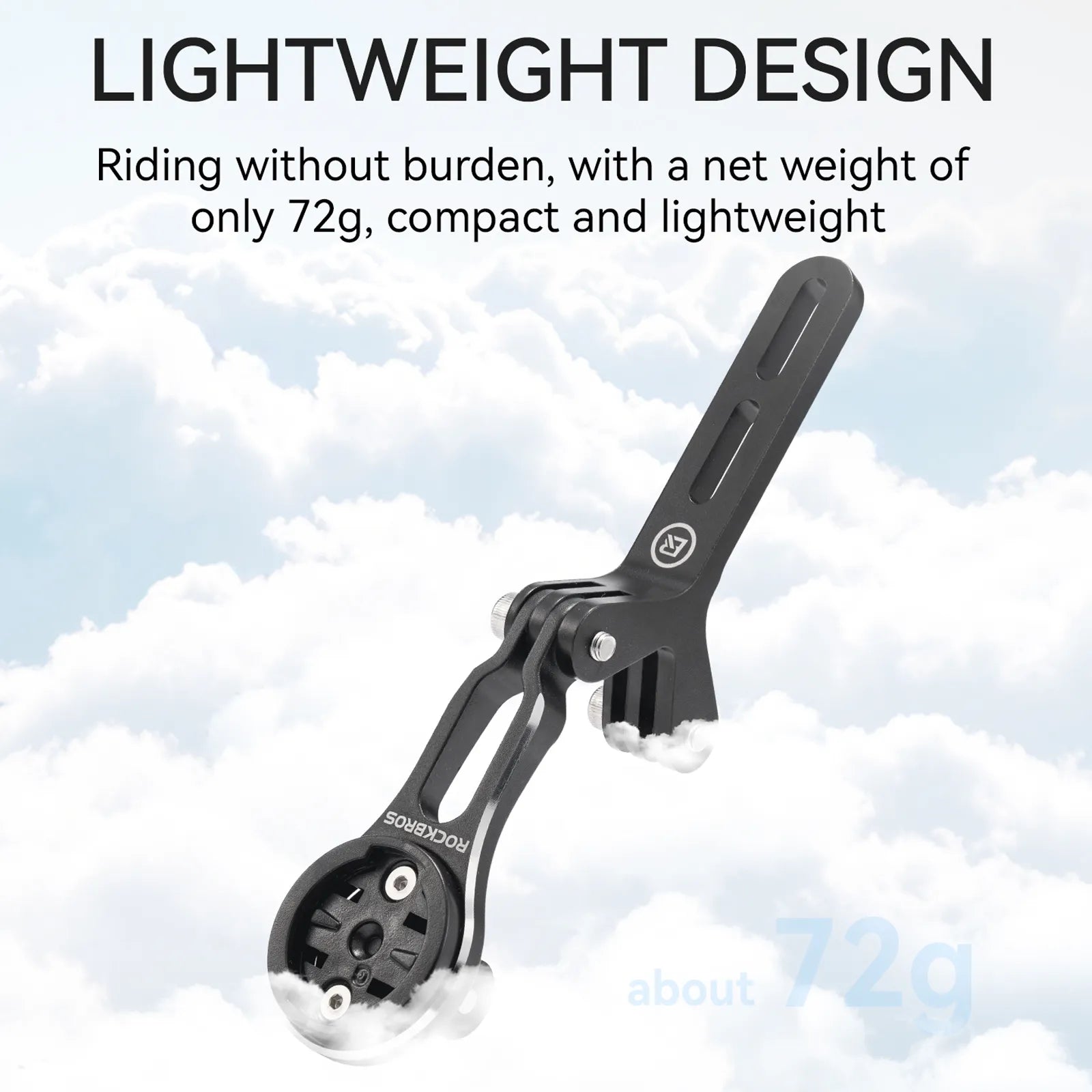 Rockbros aluminium bike computer mount with integrated action camera extension bracket, front view