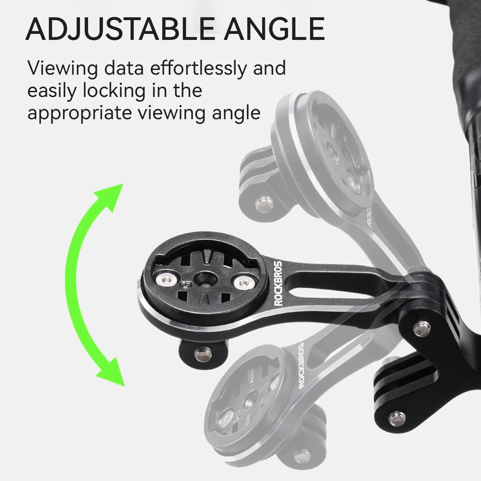 Rockbros aluminium bike computer mount with integrated action camera extension bracket, front view