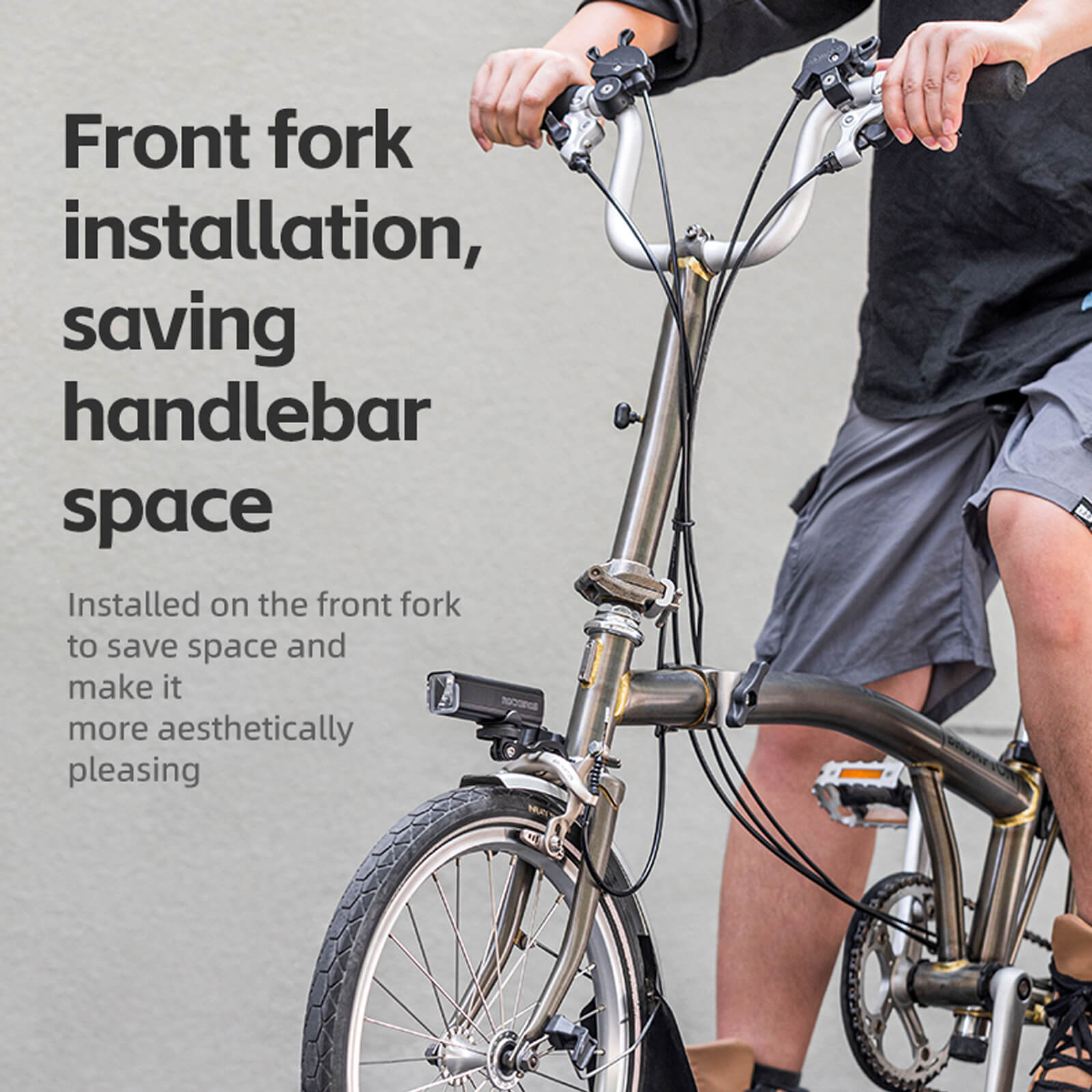 rockbros aluminium front fork light mount for brompton and folding bikes.