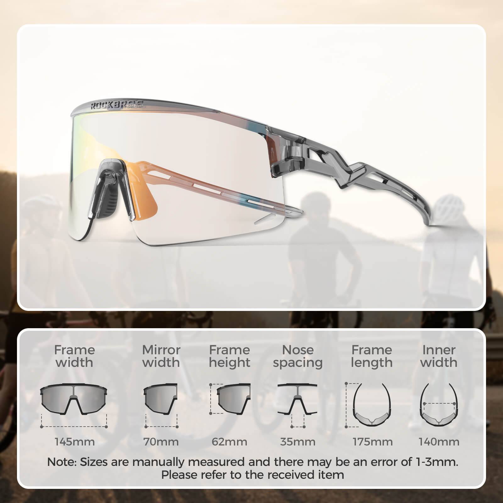 rockbros photochromic cycling glasses unisex outdoor sports
#color_clear black
