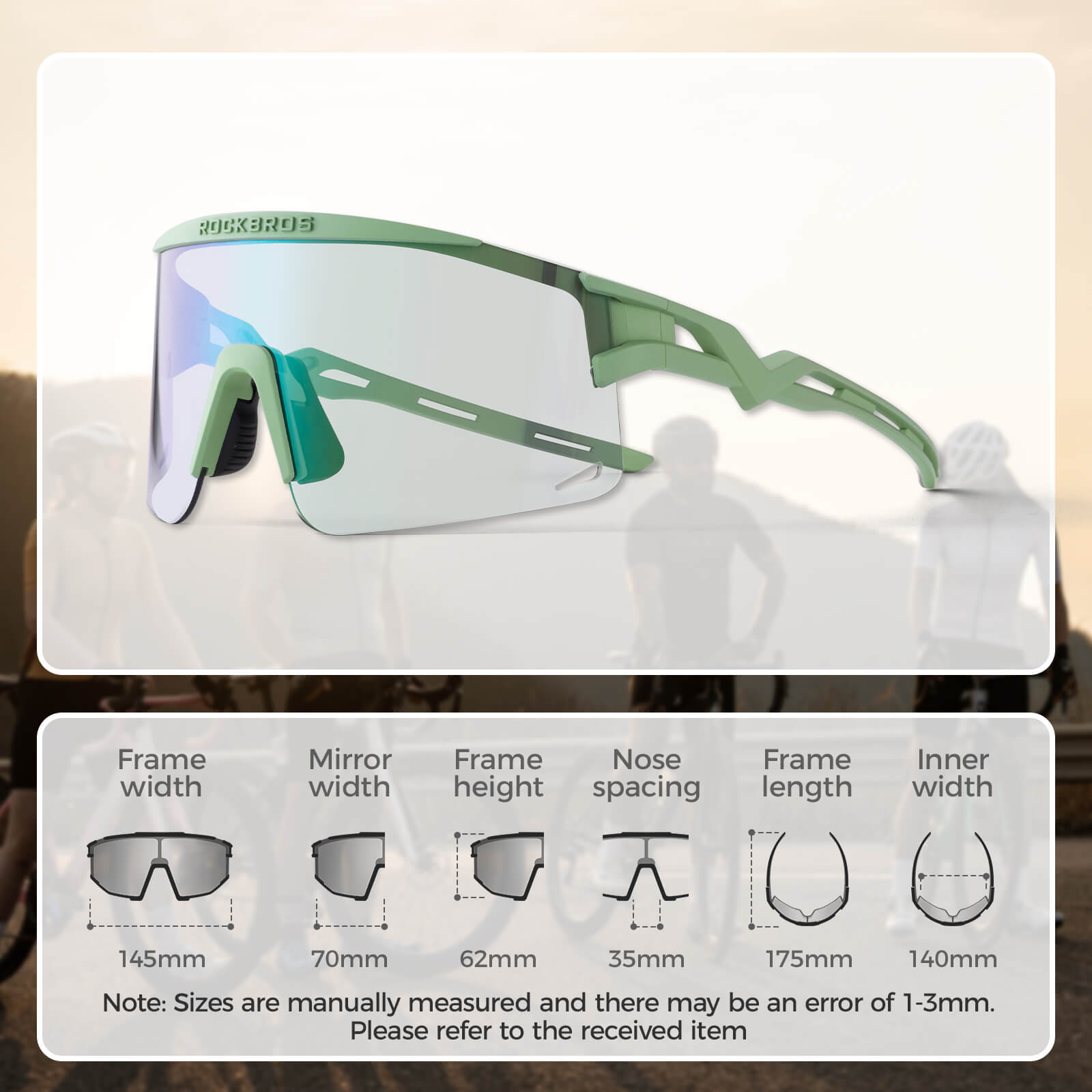 rockbros photochromic cycling glasses unisex outdoor sports
#color_green