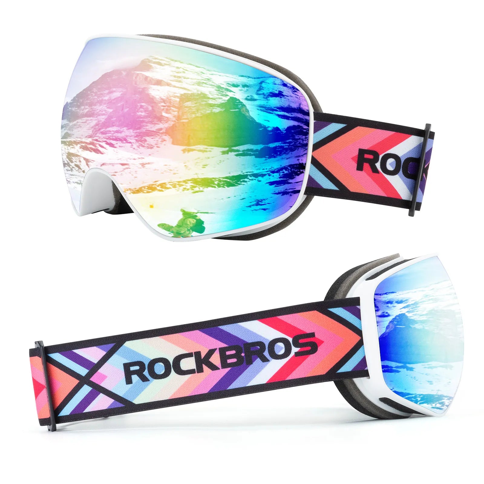 Rockbros family edition anti-fog ski goggles with double lens for adults and kids.
#color_pink