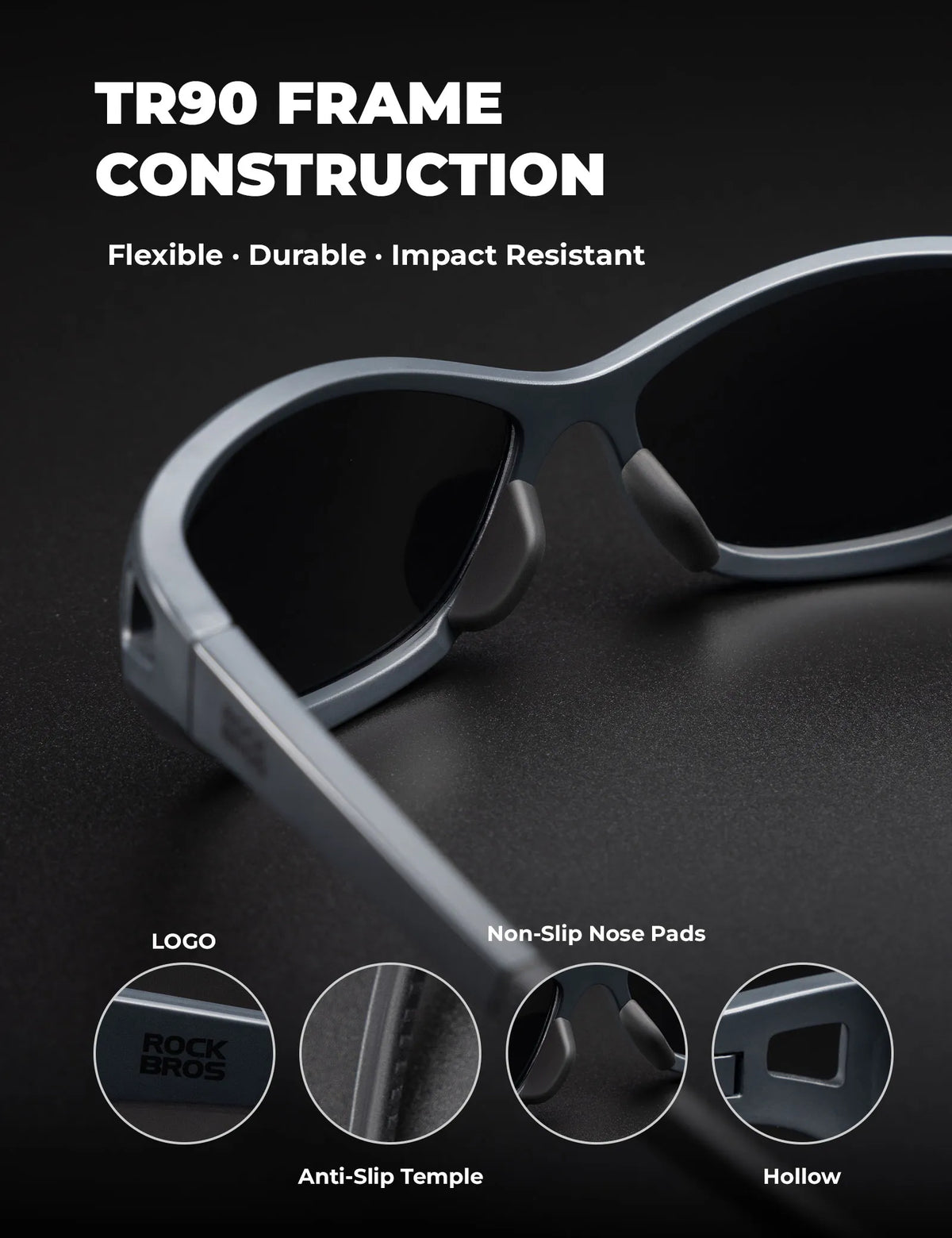 Rockbros Apex Series black polarised sunglasses with REVO mirror lenses.
#colour_black