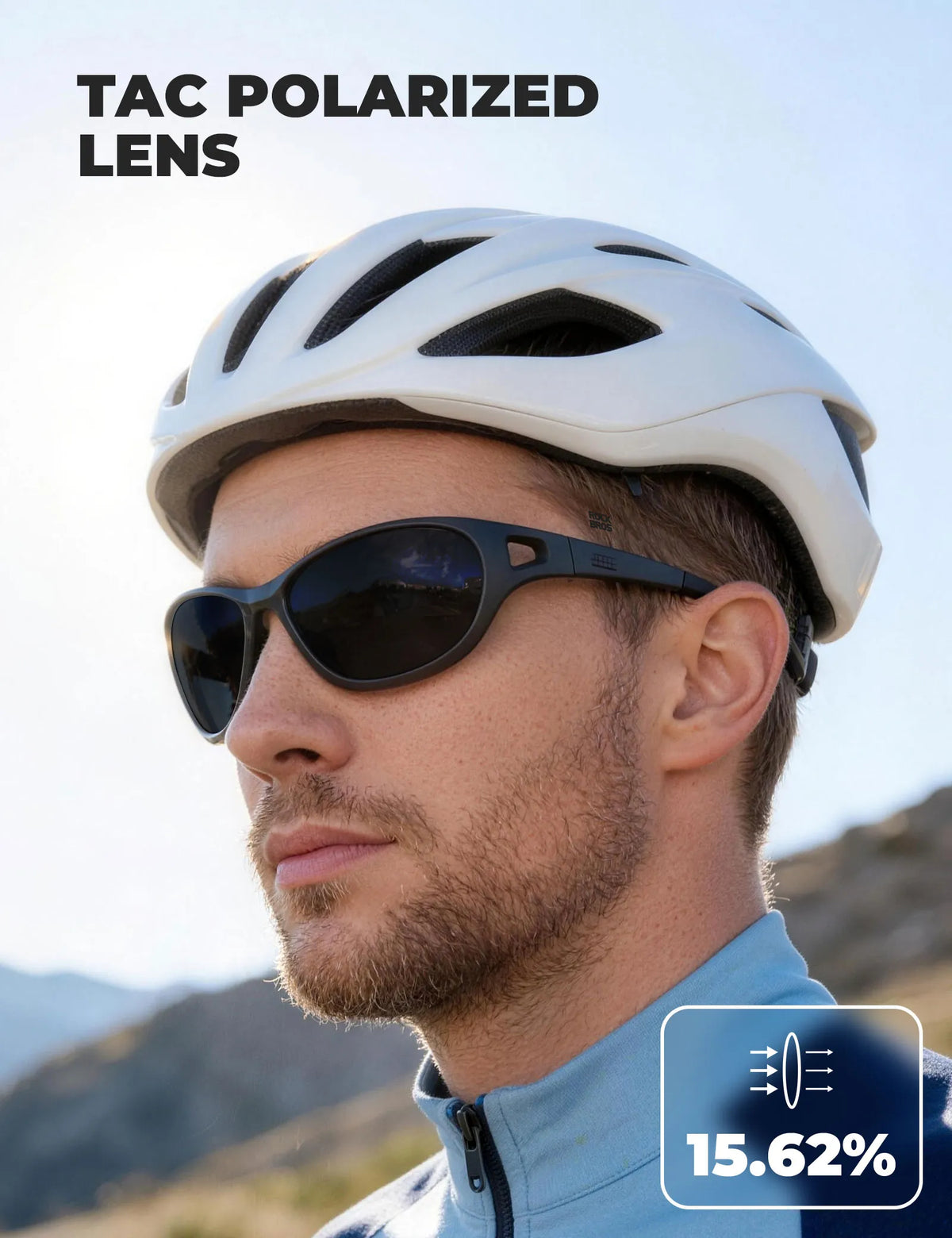 Rockbros Apex Series black polarised sunglasses with REVO mirror lenses.
#colour_black