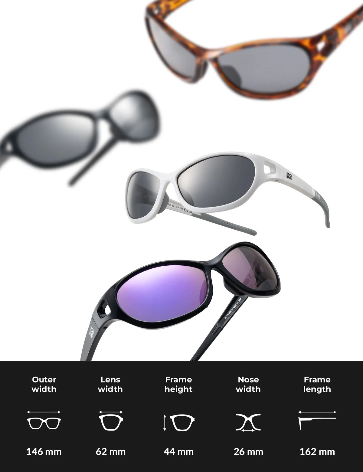 Rockbros Apex Series black polarised sunglasses with REVO mirror lenses.
#colour_brown