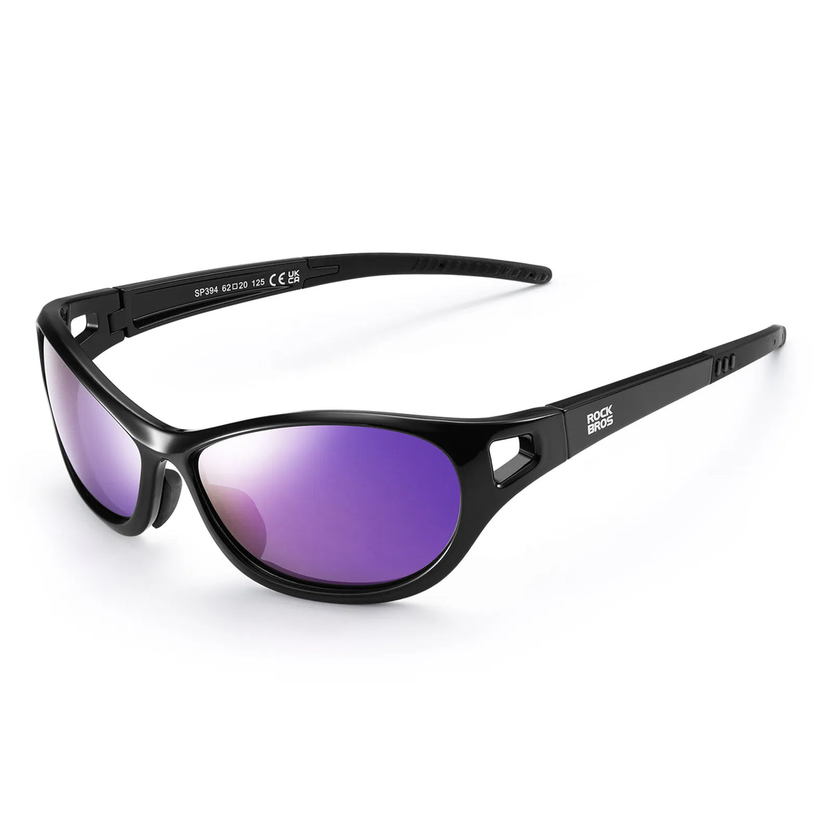 Rockbros Apex Series black polarised sunglasses with REVO mirror lenses.
#colour_purple