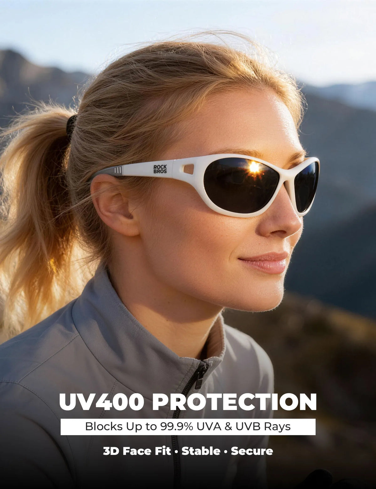 Rockbros Apex Series black polarised sunglasses with REVO mirror lenses.
#colour_white