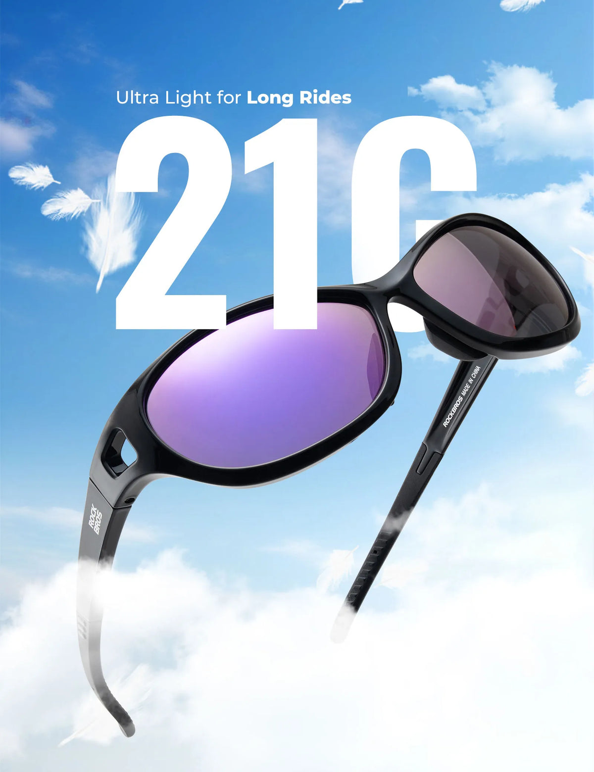 Rockbros Apex Series black polarised sunglasses with REVO mirror lenses.
#colour_white