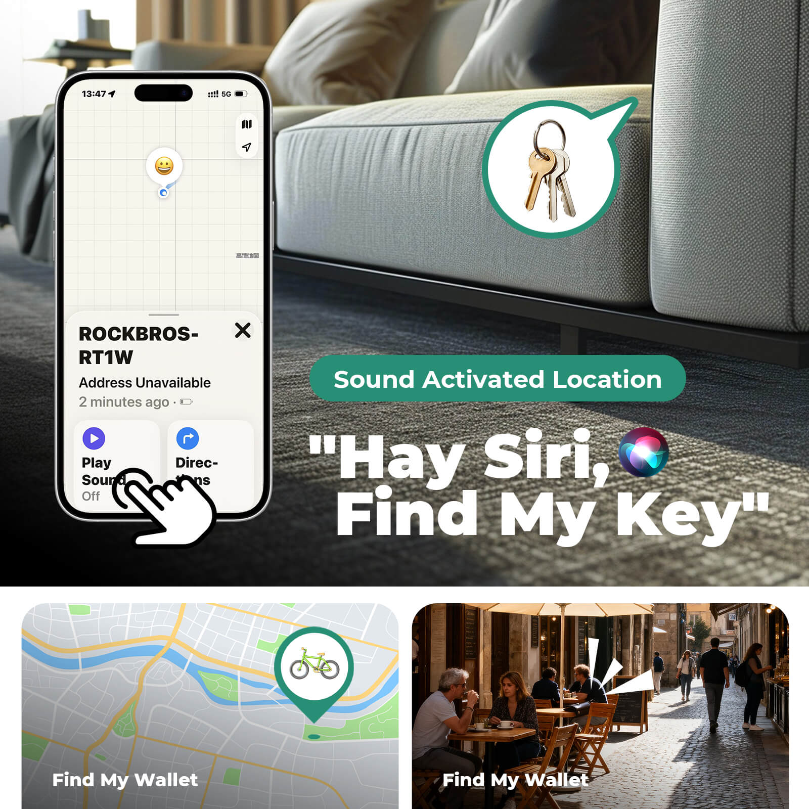 rockbros pocket item tracker apple compatible for personal belongings