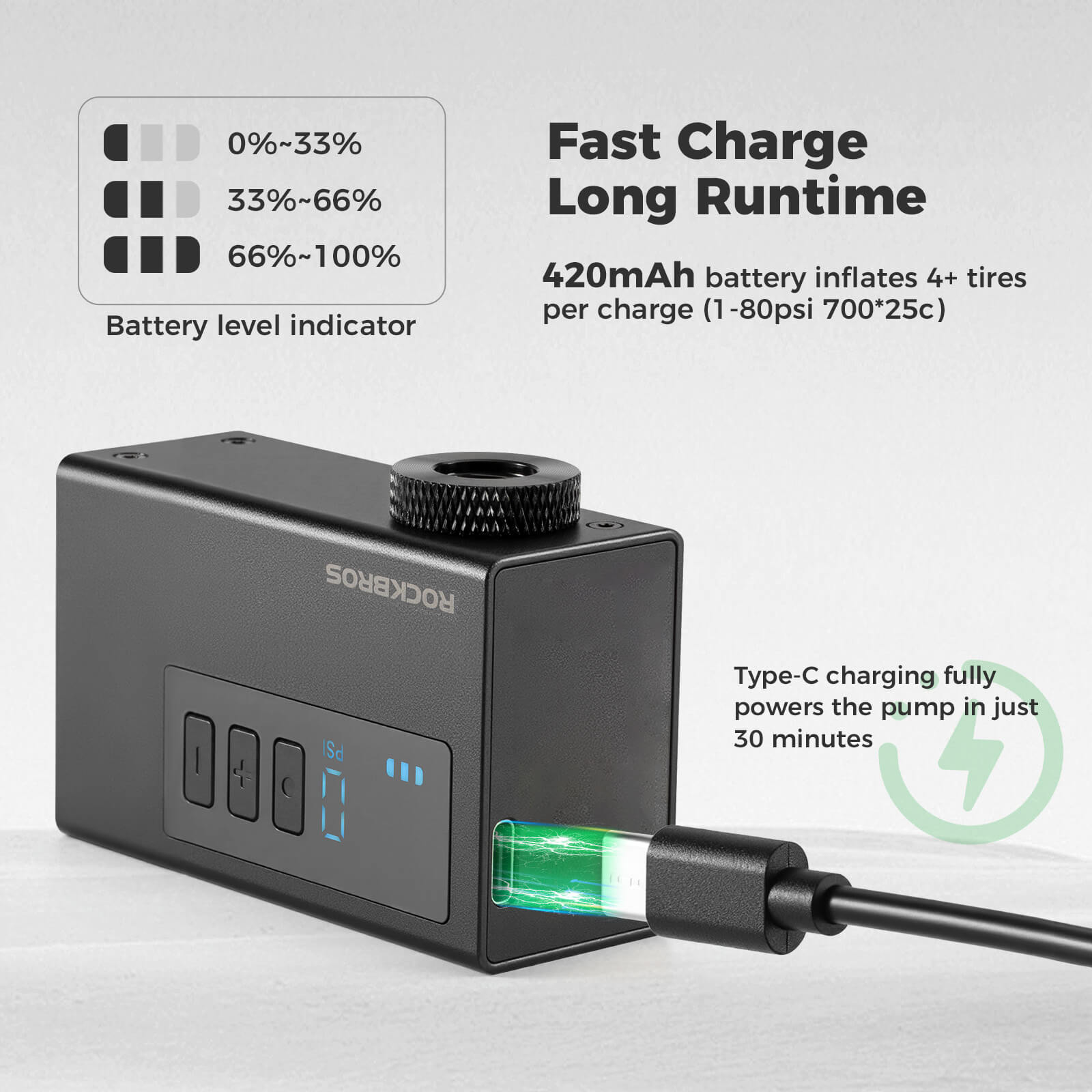 rockbros AS240 air pump compatible with Presta and Schrader valves.