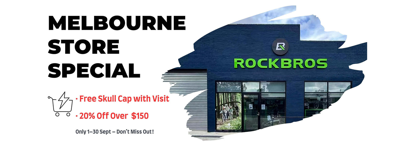 Melbourne ROCKBROS store exterior and sale activity