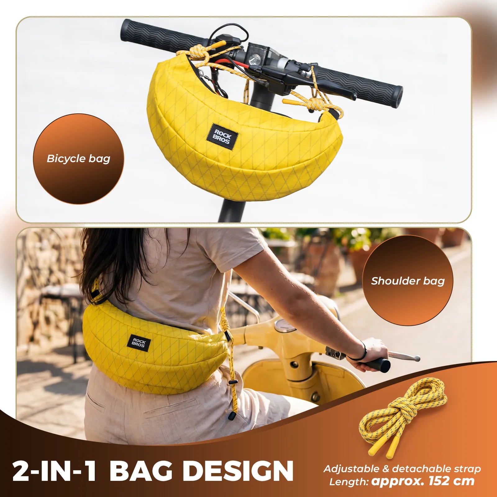 ROCKBROS Banana 2-in-1 handlebar bag front view urban bike accessory
