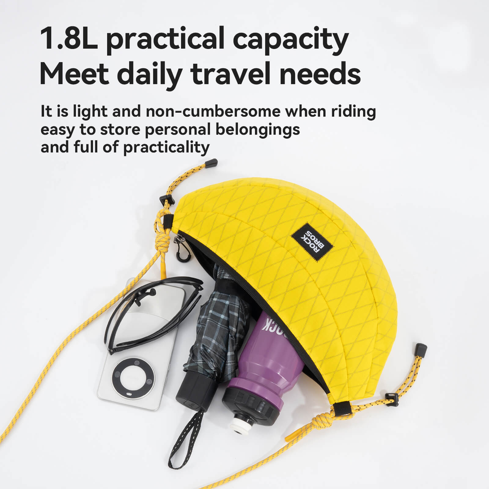 ROCKBROS 1.8L Banana Bike Handlebar Bag and Everyday Sling in Yellow.