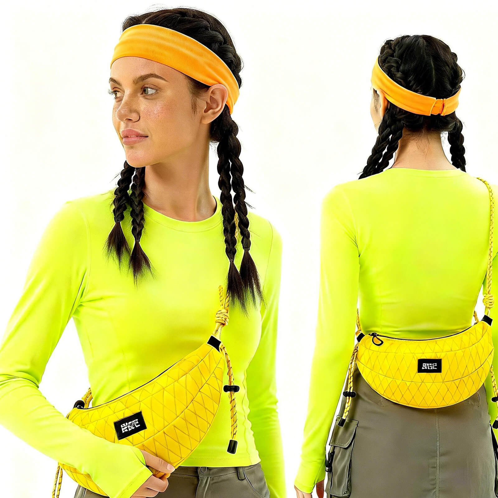 ROCKBROS 1.8L Banana Bike Handlebar Bag and Everyday Sling in Yellow.