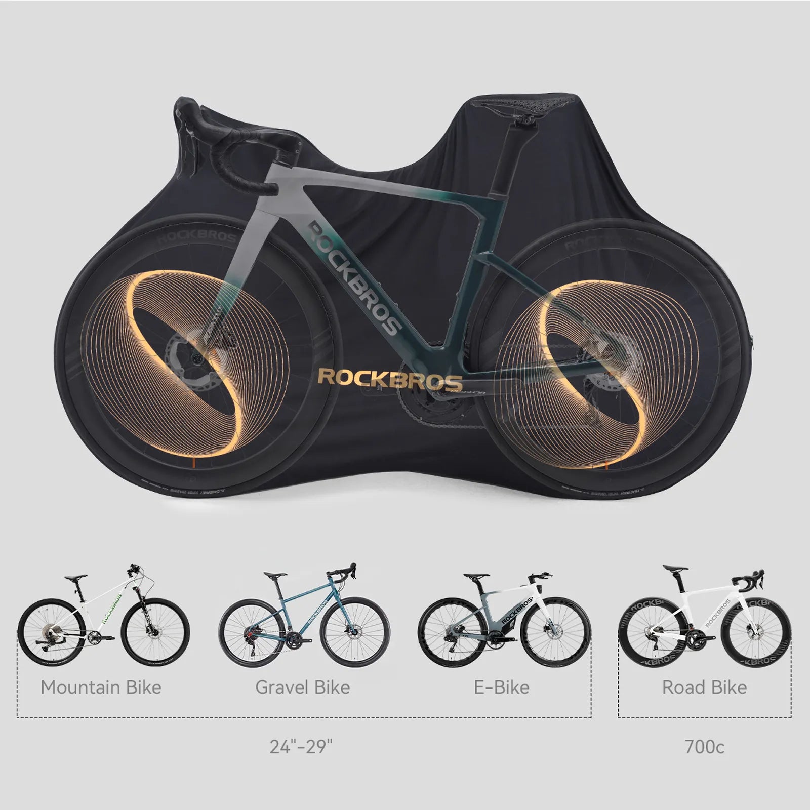 ROCKBROS full bike dust cover in black, protective indoor storage bag for 24-29 inch mountain bikes and 700C road bikes.