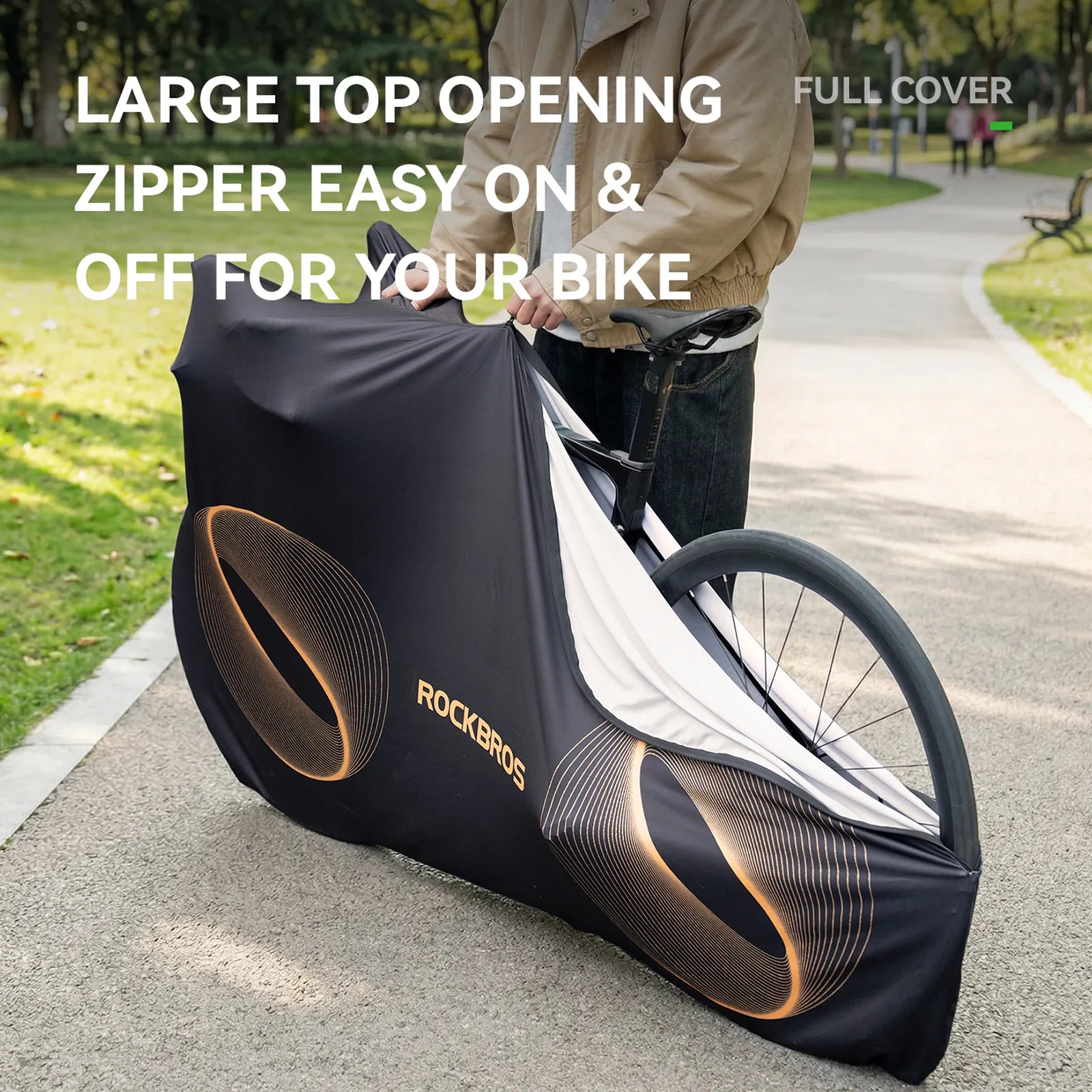 ROCKBROS full bike dust cover in black, protective indoor storage bag for 24-29 inch mountain bikes and 700C road bikes.