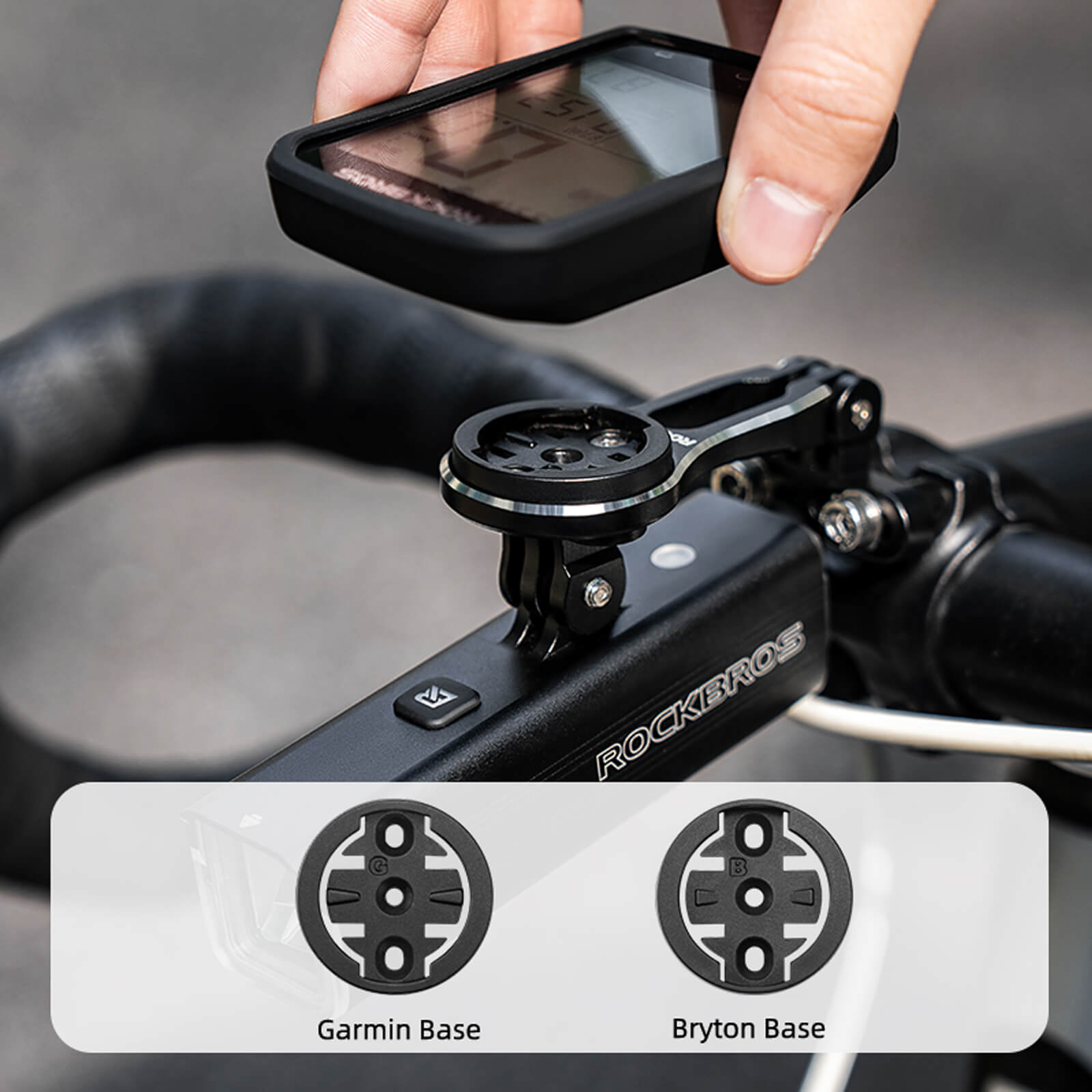 rockbros integrated bike mount for lights and action camera recording.