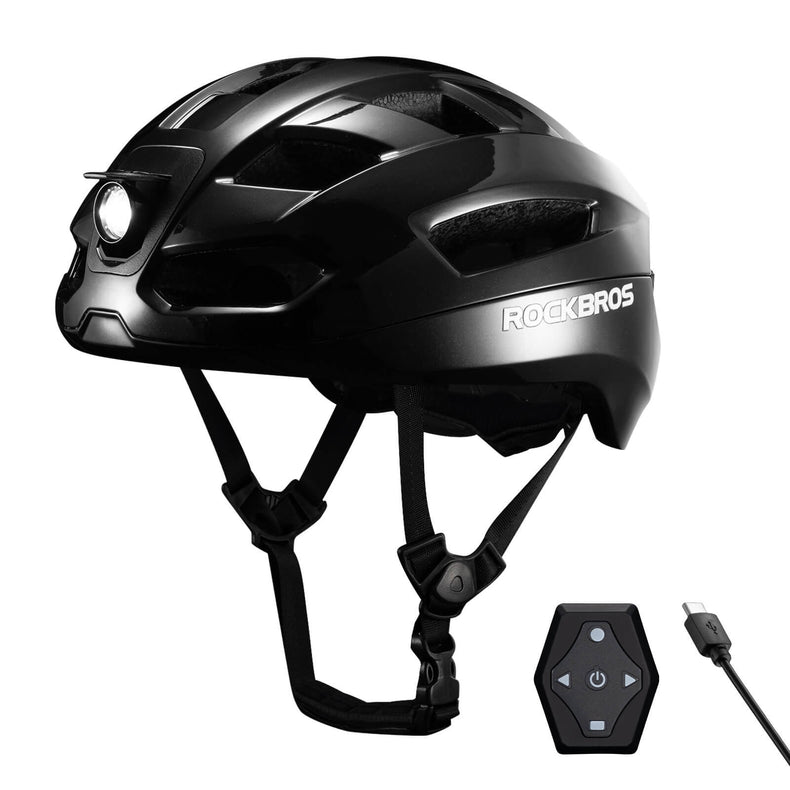 rockbros dual-light smart cycling helmet with remote control for safe night rides
#color_black