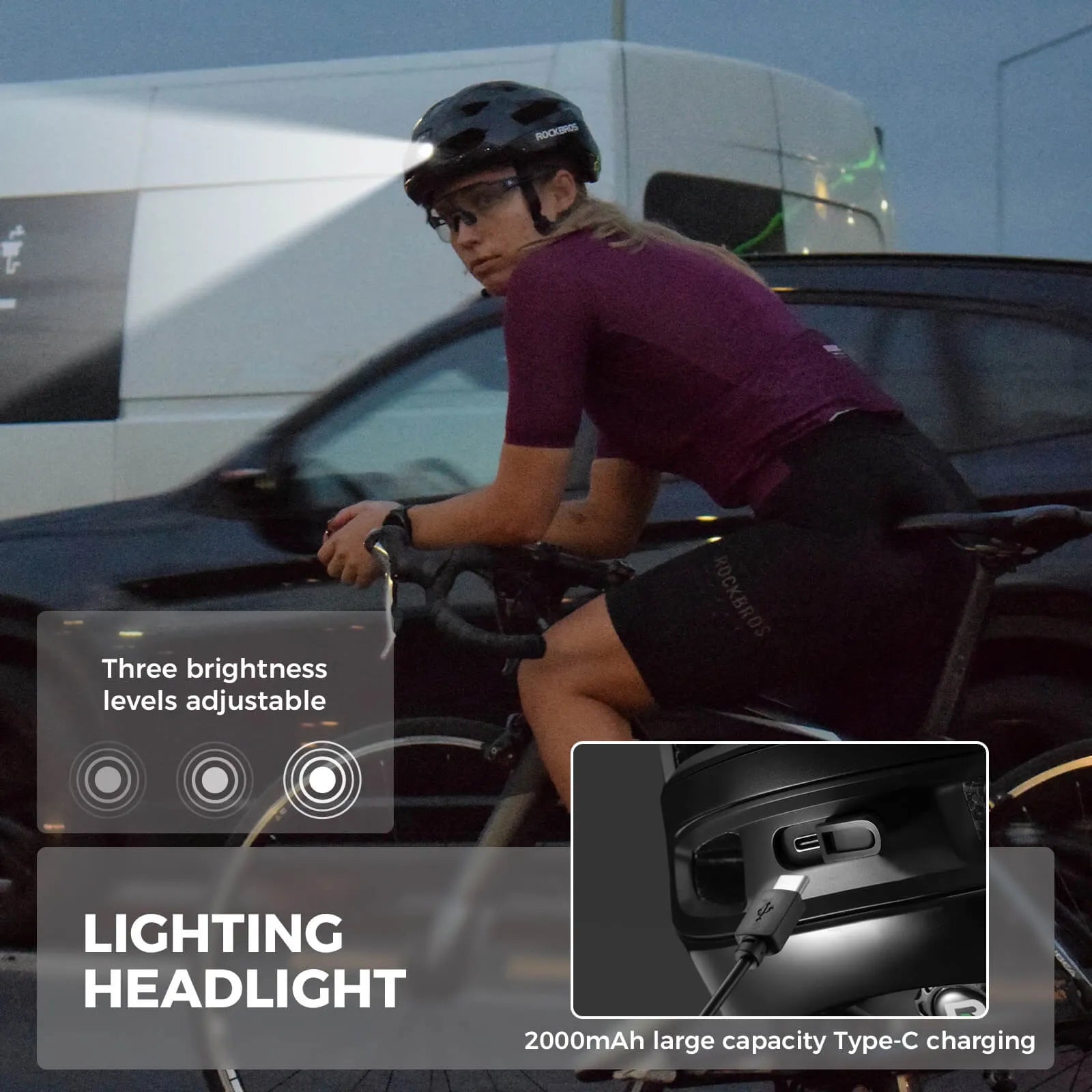 rockbros dual-light smart cycling helmet with remote control for safe night rides
#color_titanium