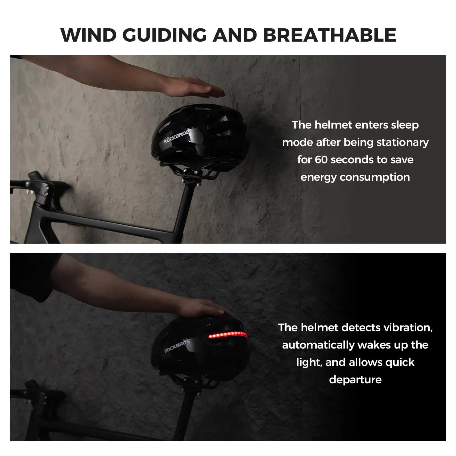 rockbros dual-light smart cycling helmet with remote control for safe night rides
#color_titanium