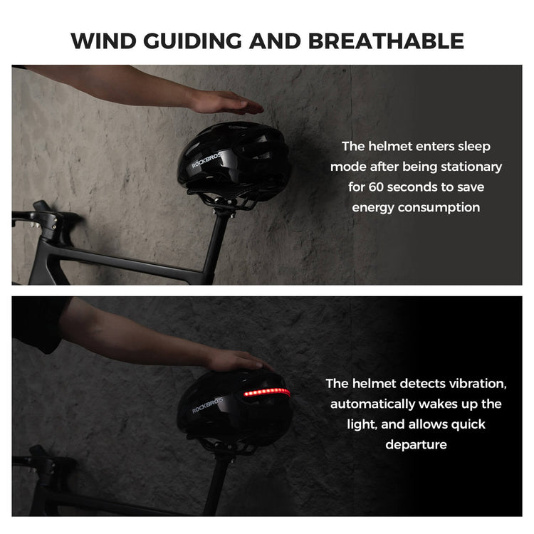 rockbros dual-light smart cycling helmet with remote control for safe night rides
#color_white