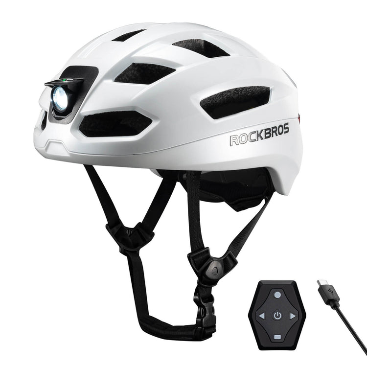 rockbros dual-light smart cycling helmet with remote control for safe night rides
#color_white