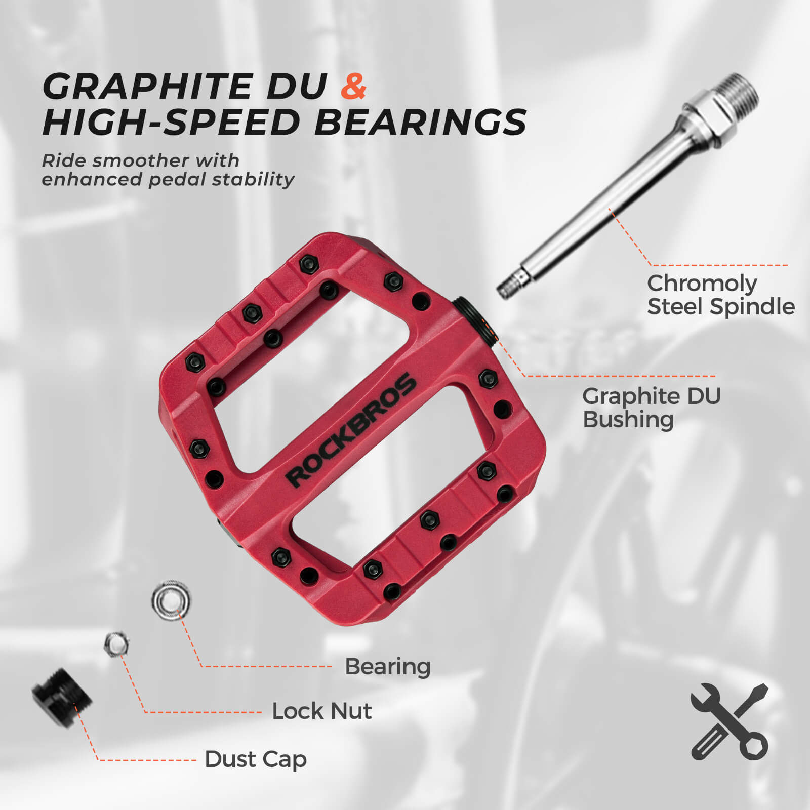 rockbros colorful bike pedals with anti-slip surface.
#color_red