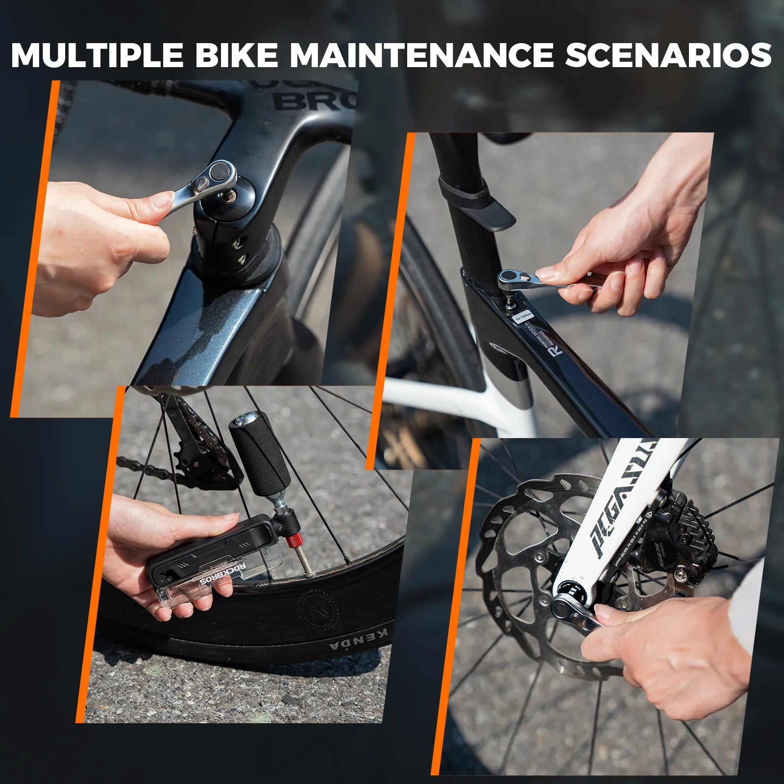 ROCKBROS 15-in-1 compact bike repair tool with replaceable bits.