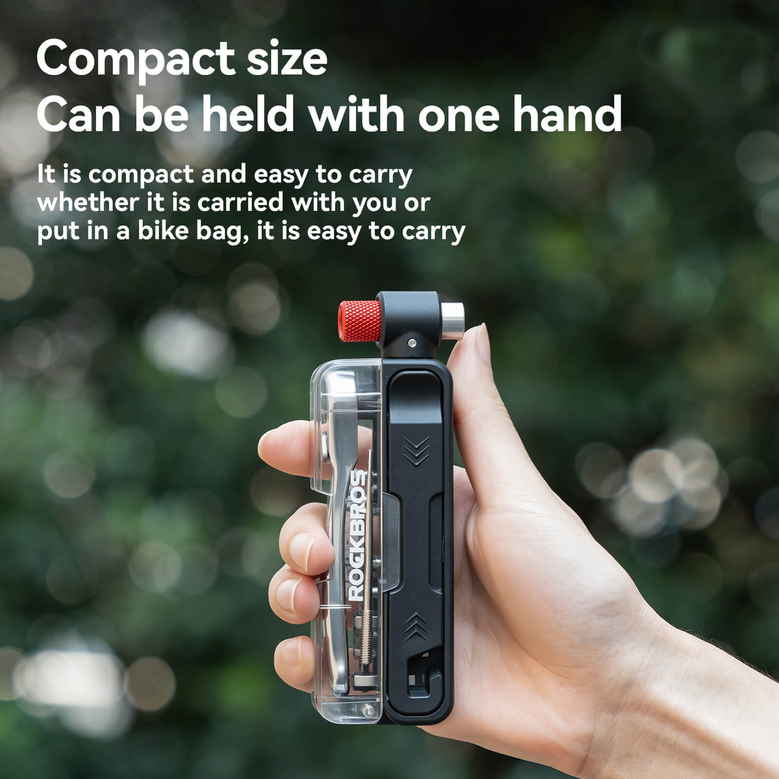 ROCKBROS 15-in-1 compact bike repair tool with replaceable bits.