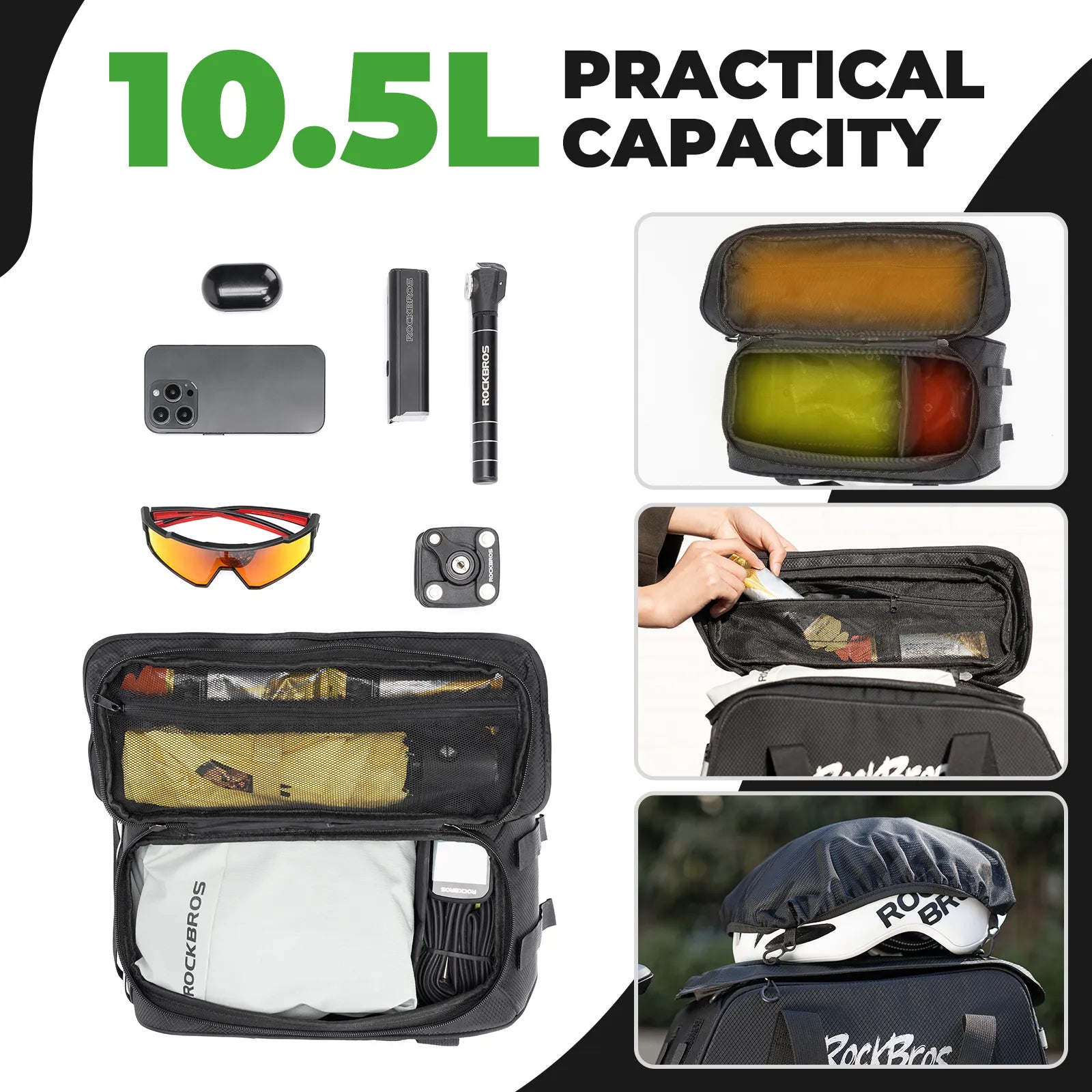 ROCKBROS Bike Rear Rack Bag 10.5L A41 for Bicycle Commuting and Touring