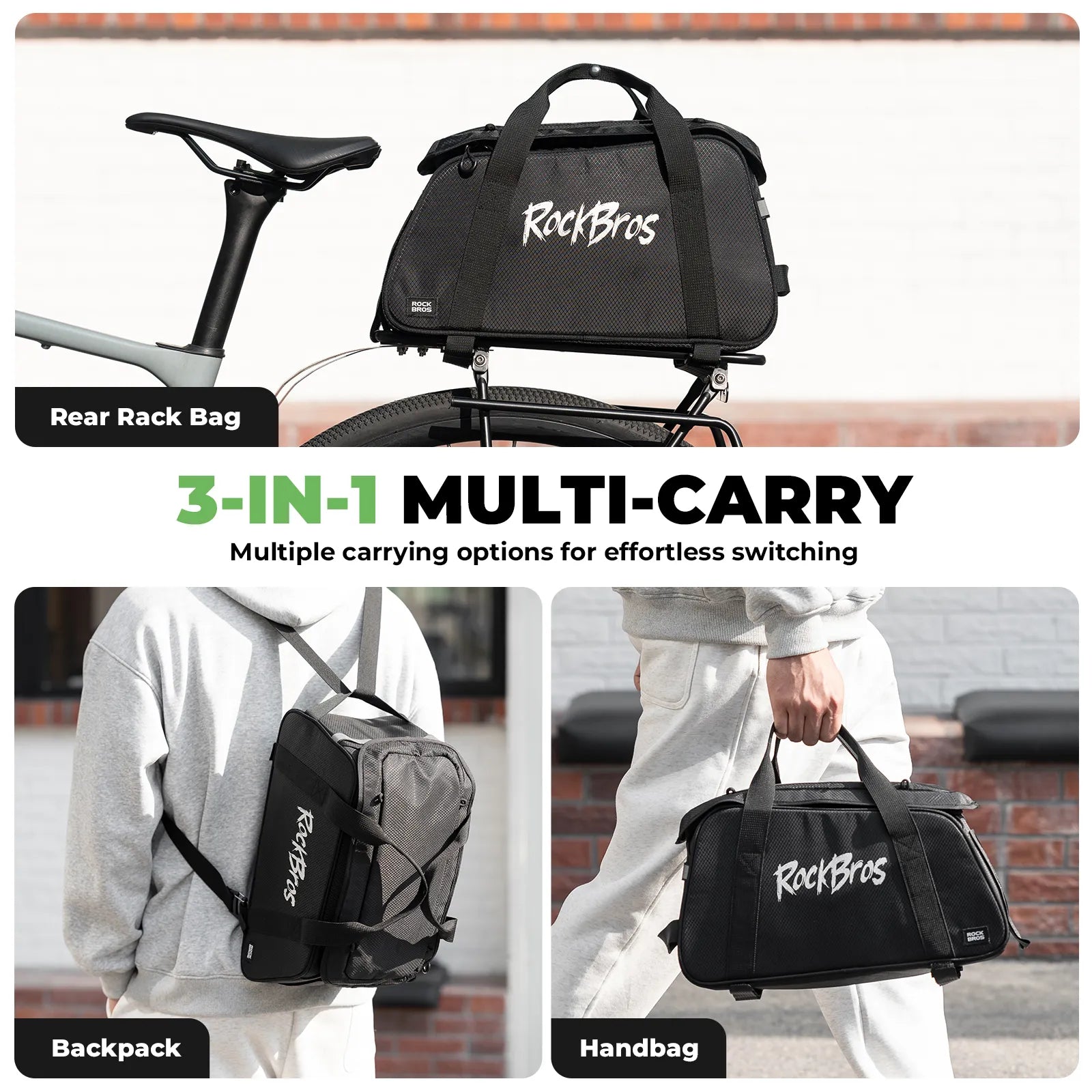 ROCKBROS Bike Rear Rack Bag 10.5L A41 for Bicycle Commuting and Touring