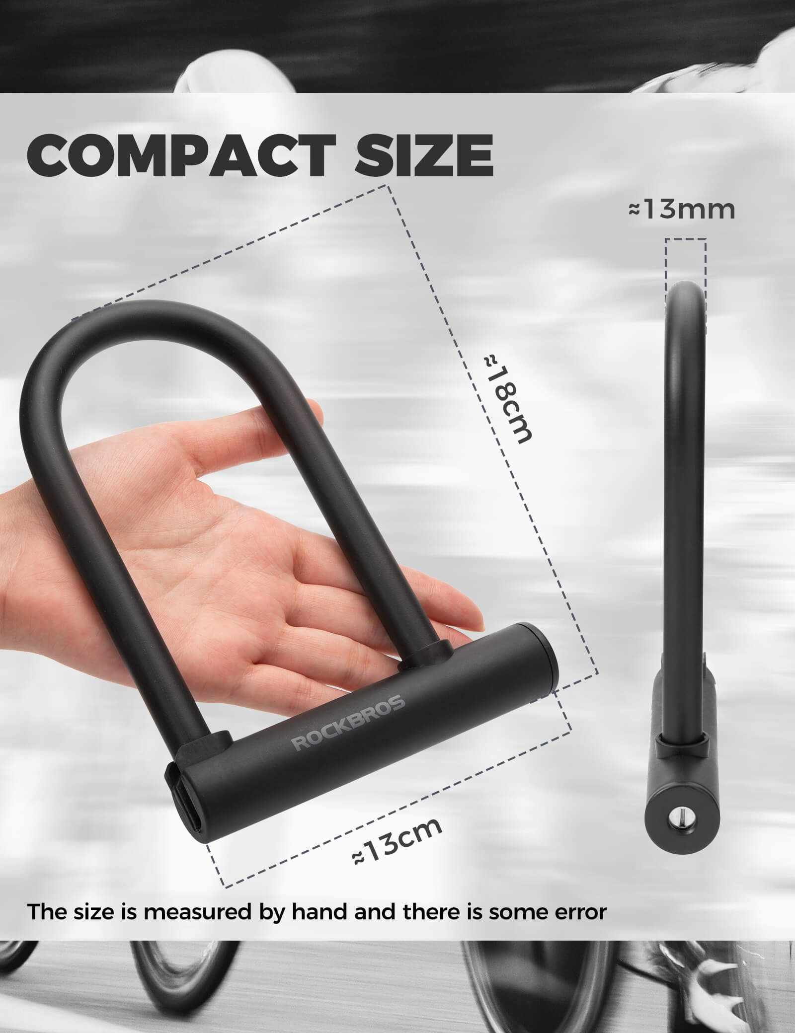 ROCKBROS Heavy Duty Bike U-Lock, Anti-Theft High Security Steel D-Lock with 2 Keys for Road and Mountain Bikes.