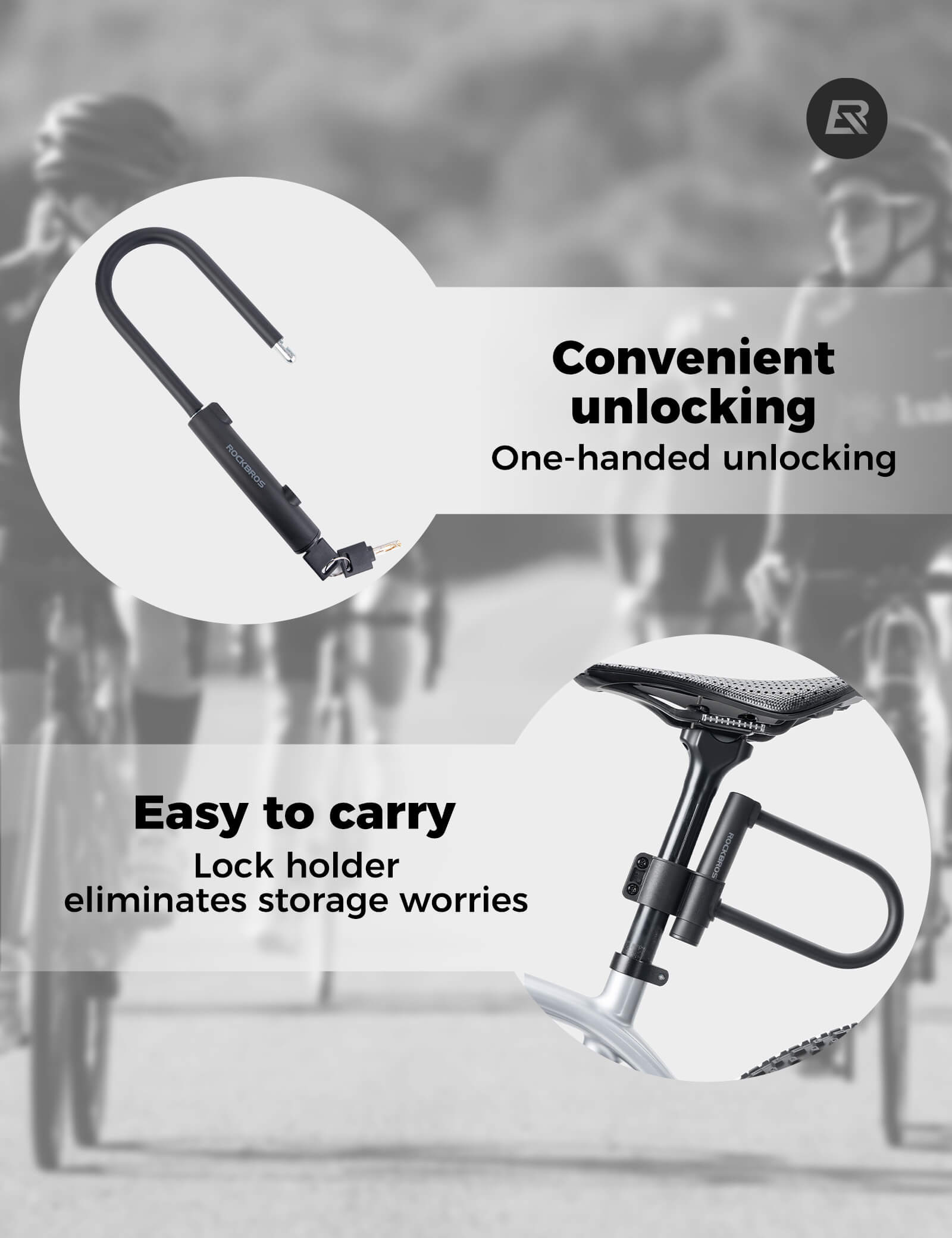 ROCKBROS Heavy Duty Bike U-Lock, Anti-Theft High Security Steel D-Lock with 2 Keys for Road and Mountain Bikes.